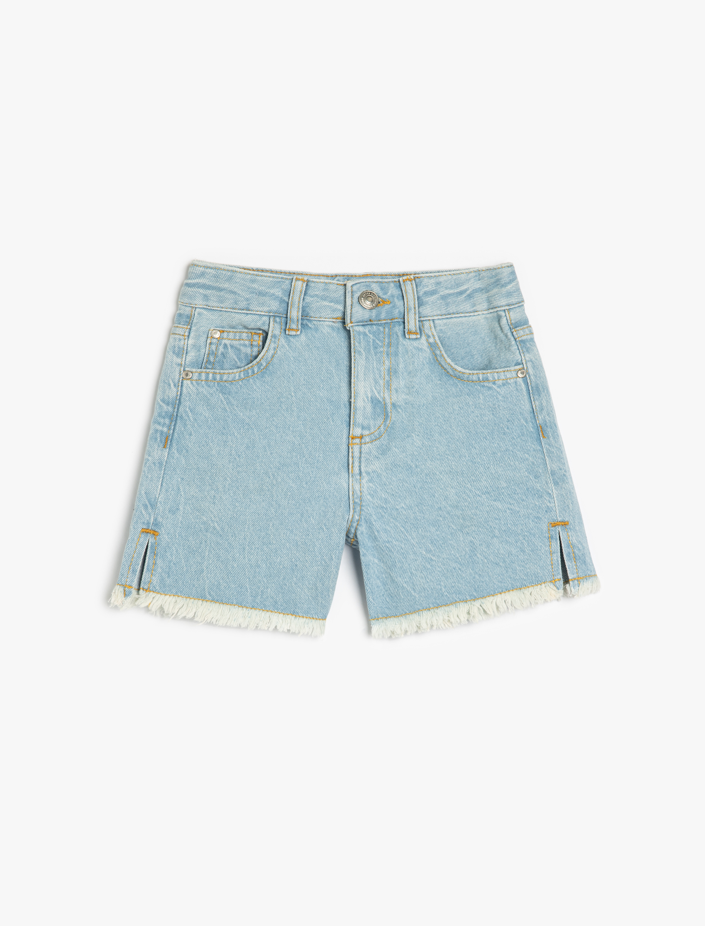  Kız Çocuk Pamuklu Düğme ve Cep Detaylı Basic Denim Şort