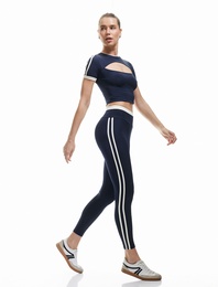 Yüksek Bel Çizgili Slim Fit Spor Tayt