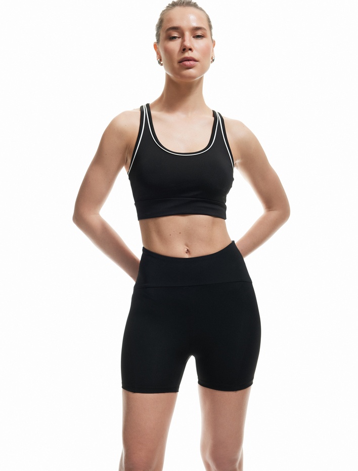  Dikiş Detaylı Kısa Biker İnterlok Spor Tayt