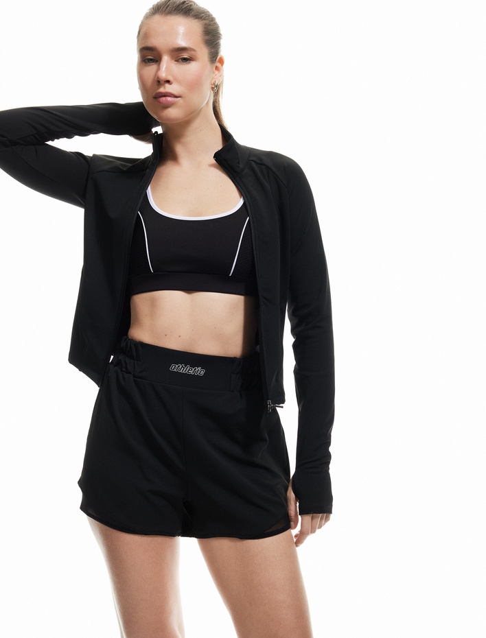  Yüksek Bel Lastikli Baskılı Mini Spor Şort