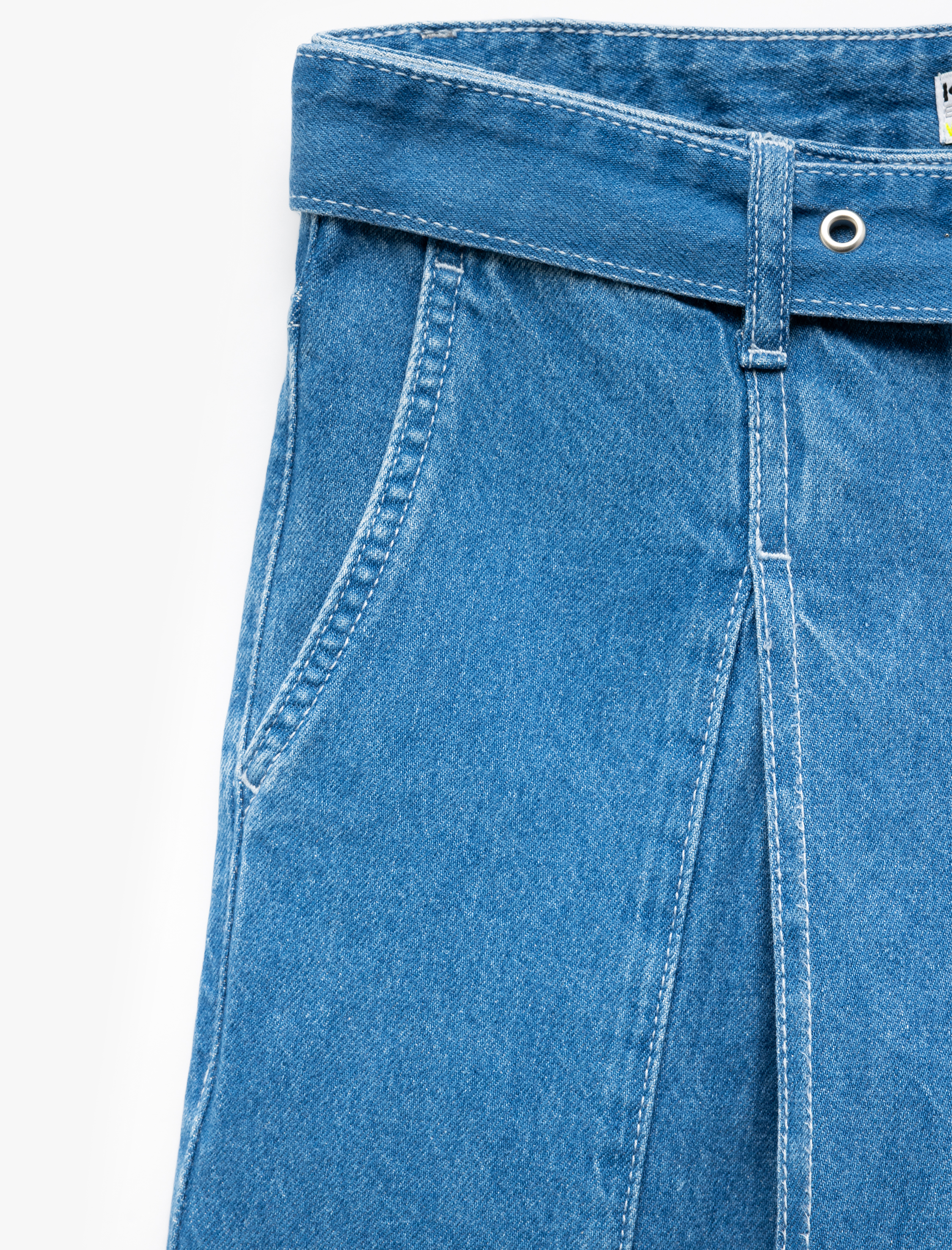   Geniş Paça Kemer Detaylı Pileli Pamuklu Jean Pantolon - Wide Leg Jeans