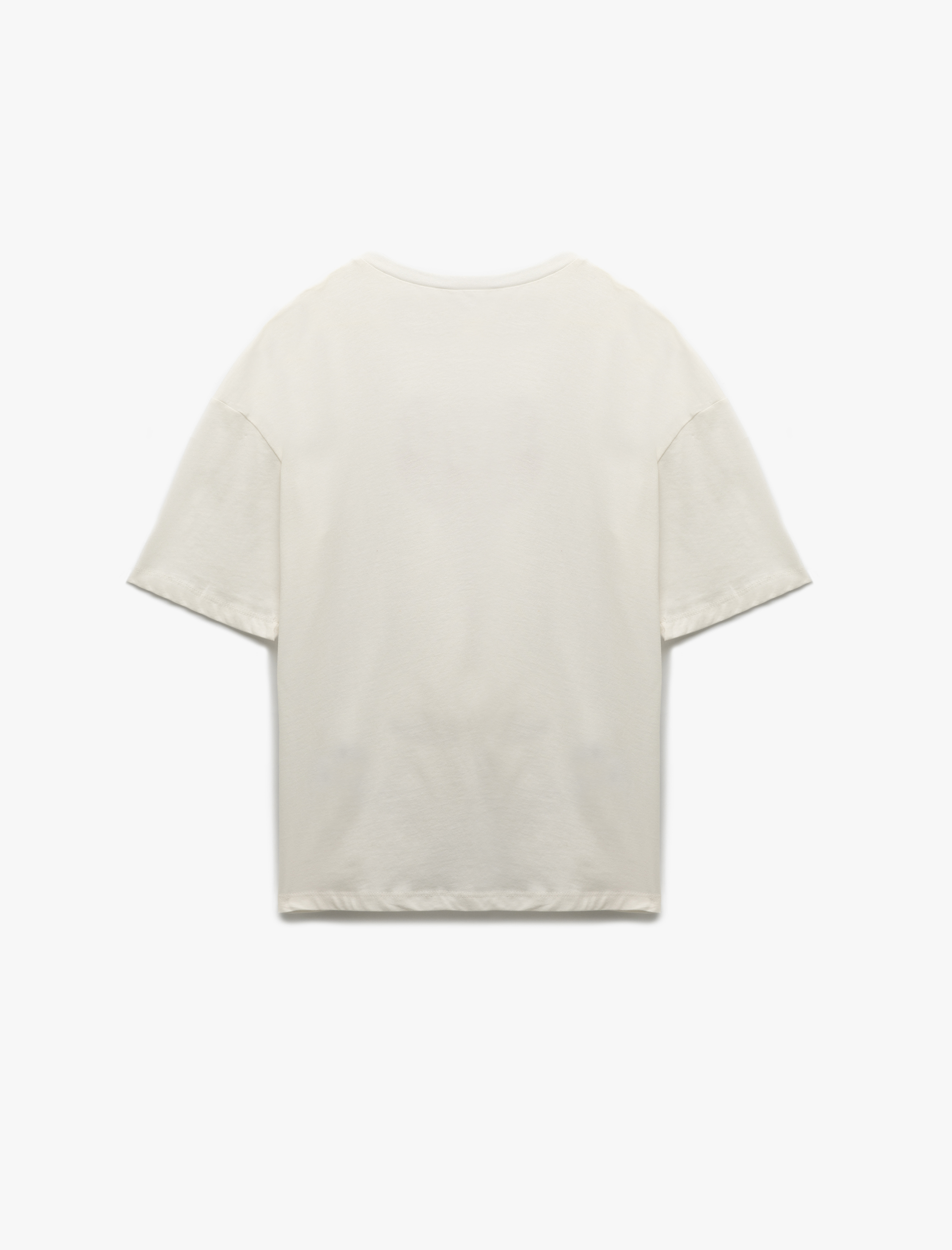   Ayıcık Nakış Detaylı Pamuklu Bisiklet Yaka Kısa Kollu Oversize Tişört