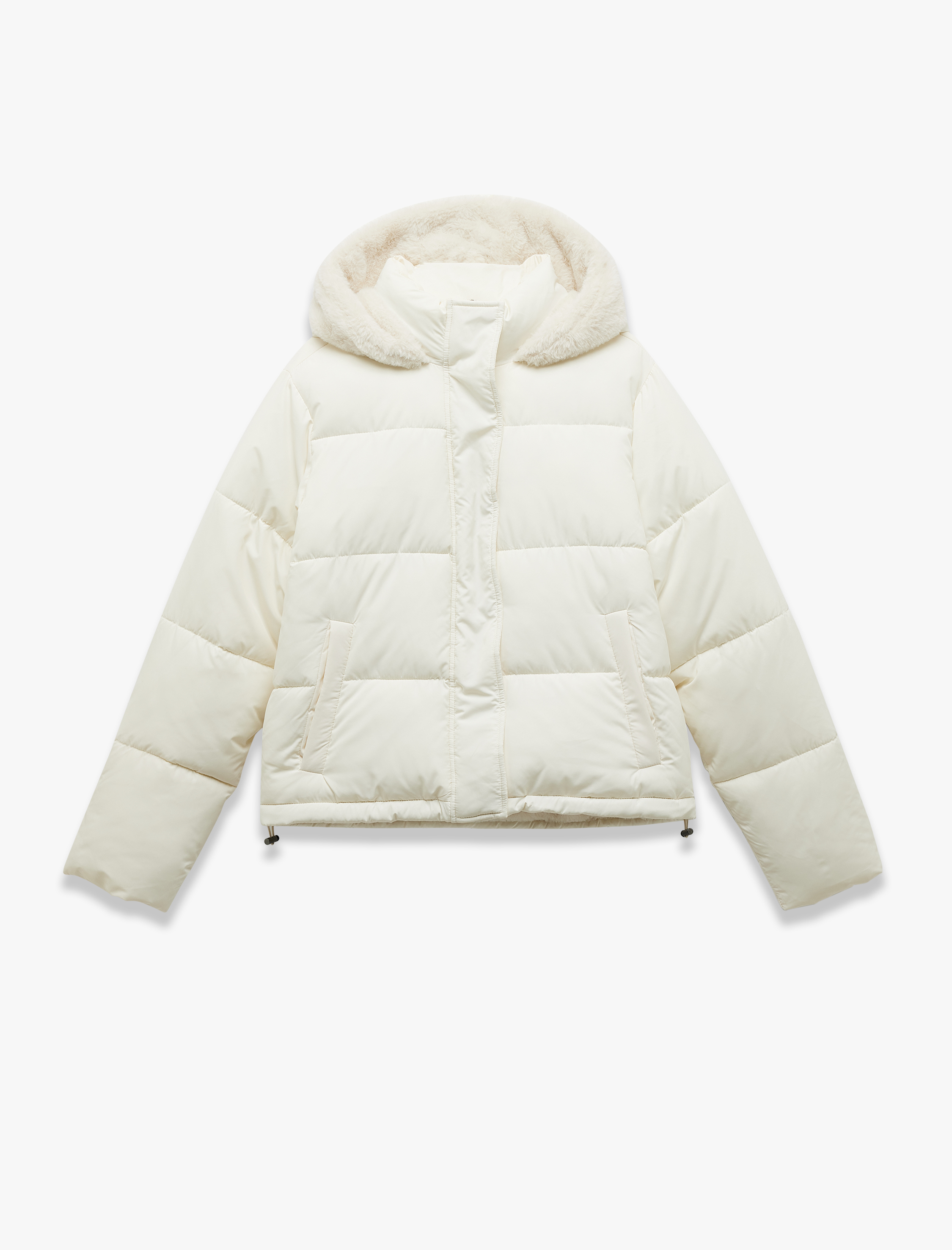   Kapüşonlu Fermuarlı İçi Peluş Çıtçıt Düğmeli Cepli Şişme Mont