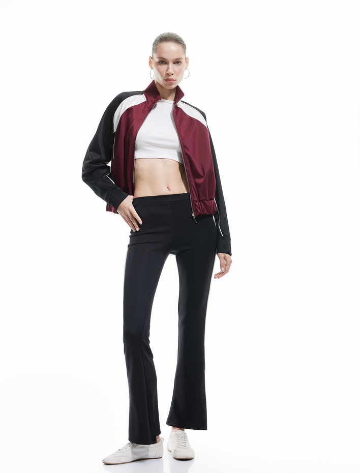  Çizgili Yüksek Bel İspanyol Paça Tayt Pantolon