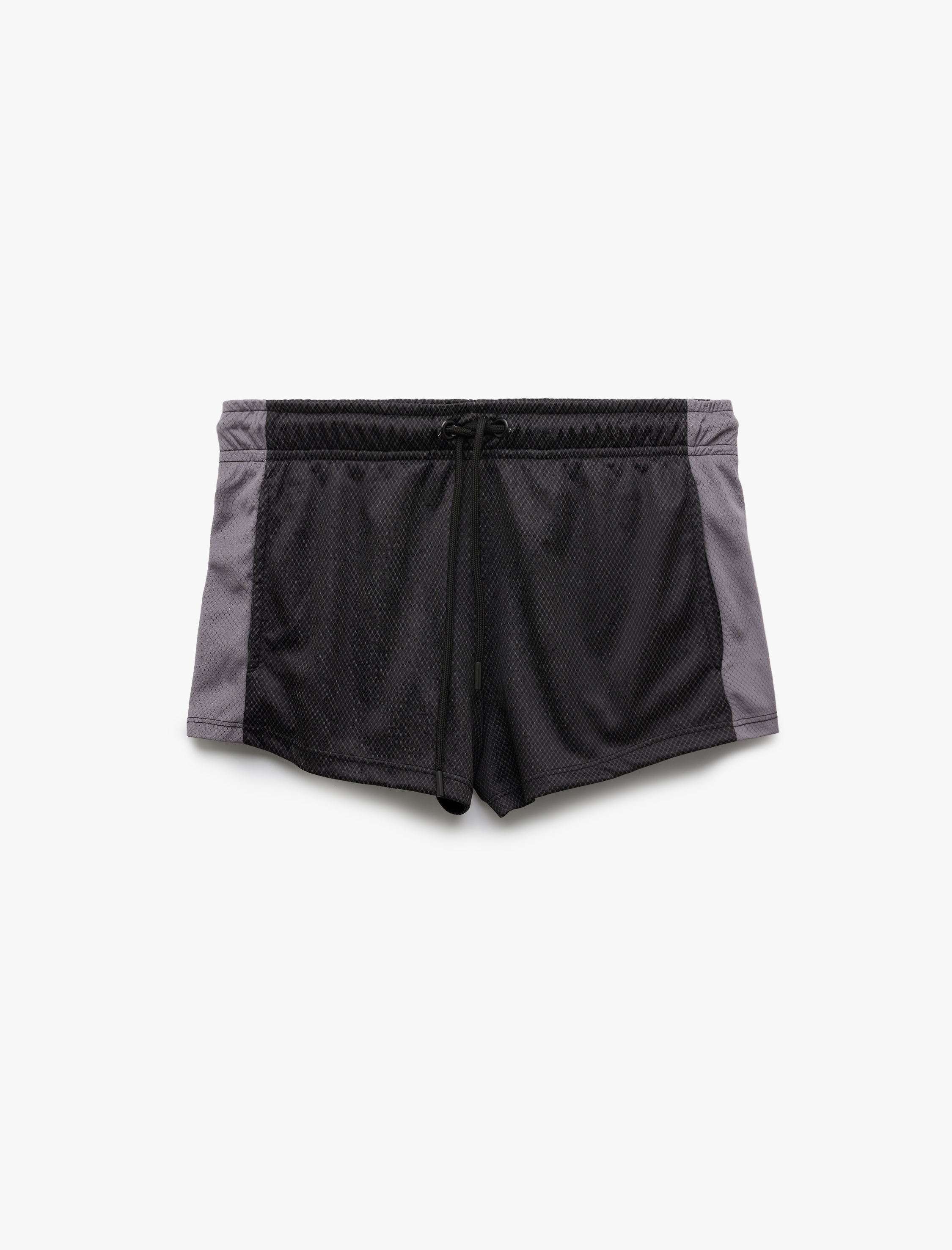   Yüksek Bel Bağcıklı Cep Detaylı Rahat Kesim Renk Bloklu Mini Spor Şort