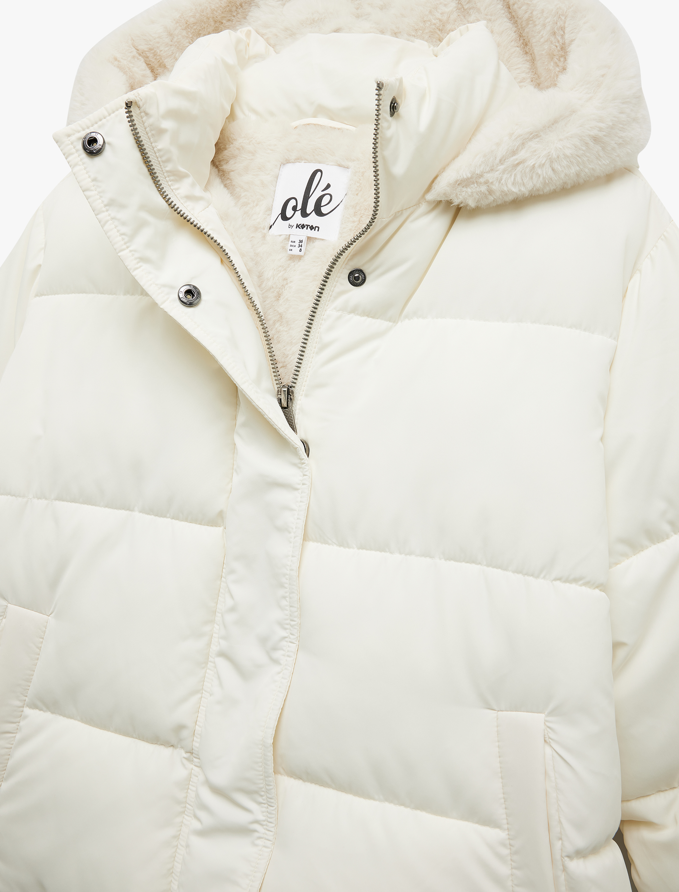   Kapüşonlu Fermuarlı İçi Peluş Çıtçıt Düğmeli Cepli Şişme Mont