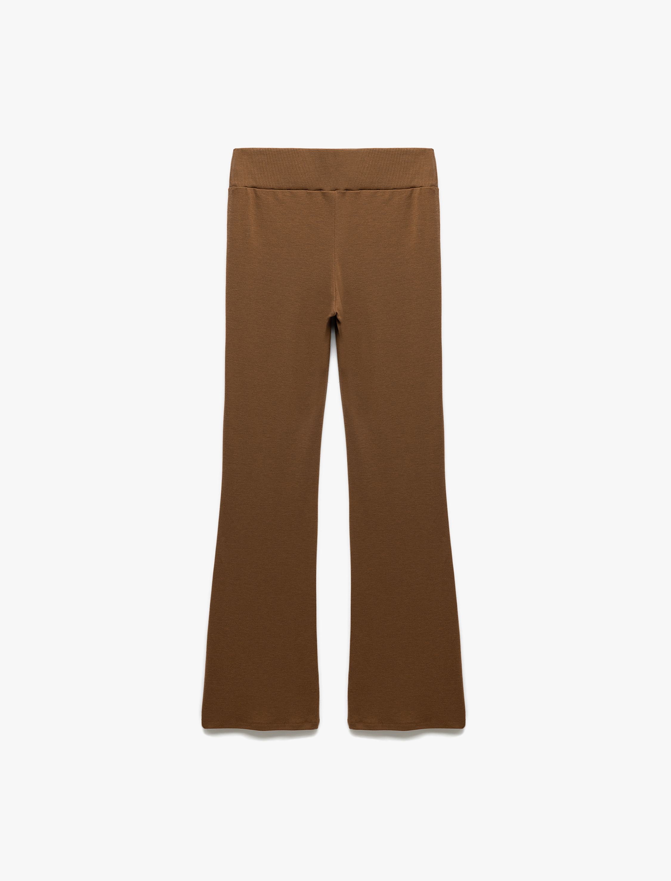   Yüksek Bel Lastikli İspanyol Paça Viskon Karışımlı Tayt Pantolon