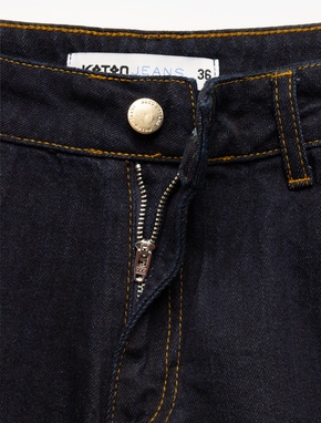 Düğmeli Cep Detaylı Denim Midi Balon Etek_4