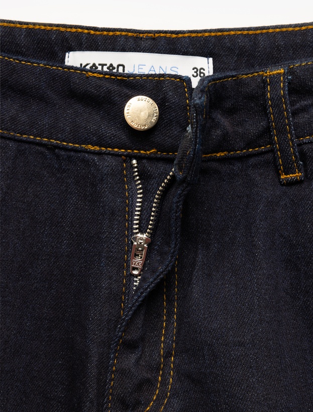 Düğmeli Cep Detaylı Denim Midi Balon Etek_4