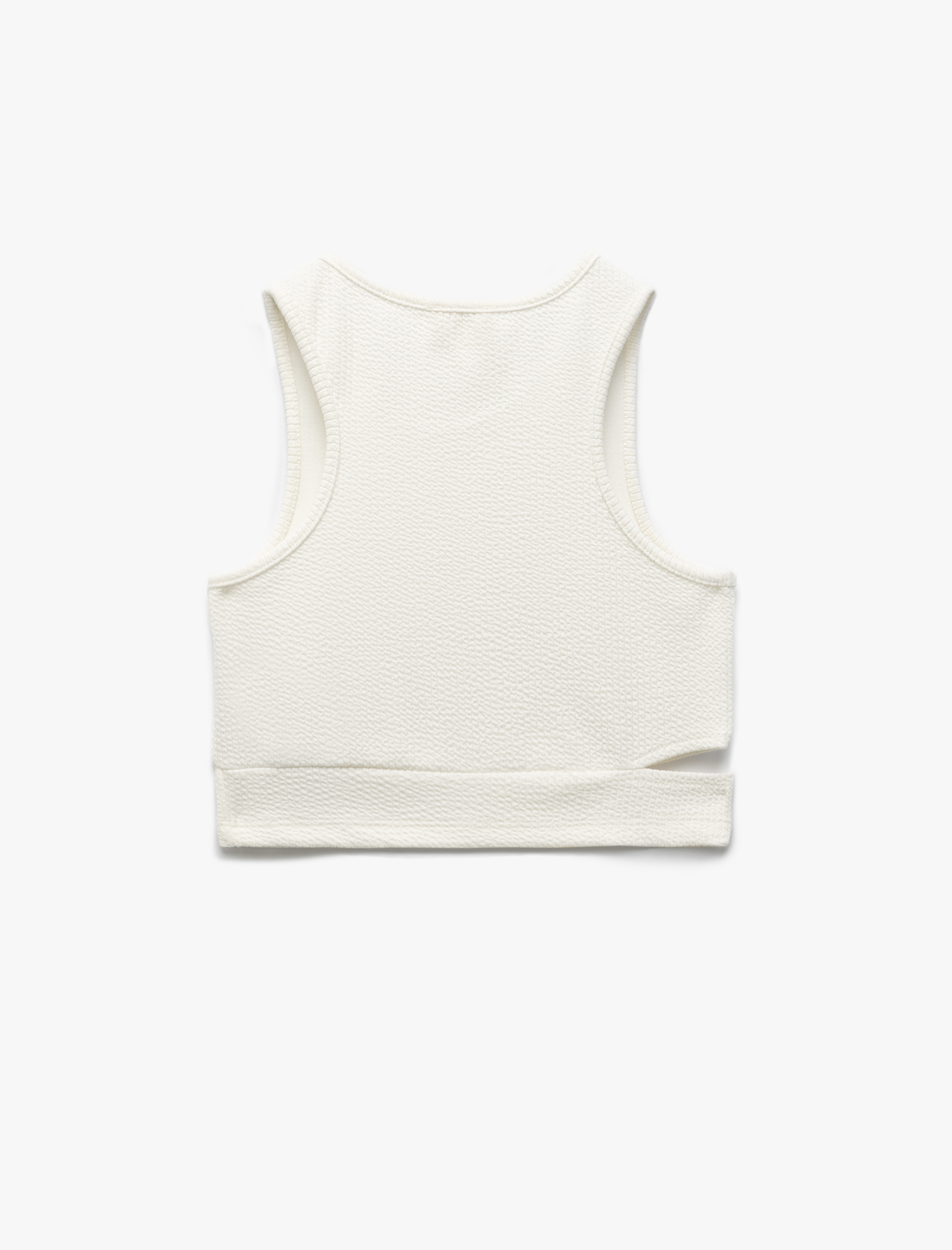  Kız Çocuk Pencere Detaylı Slim Fit Bürümcük Kolsuz Bisiklet Yaka Crop Atlet