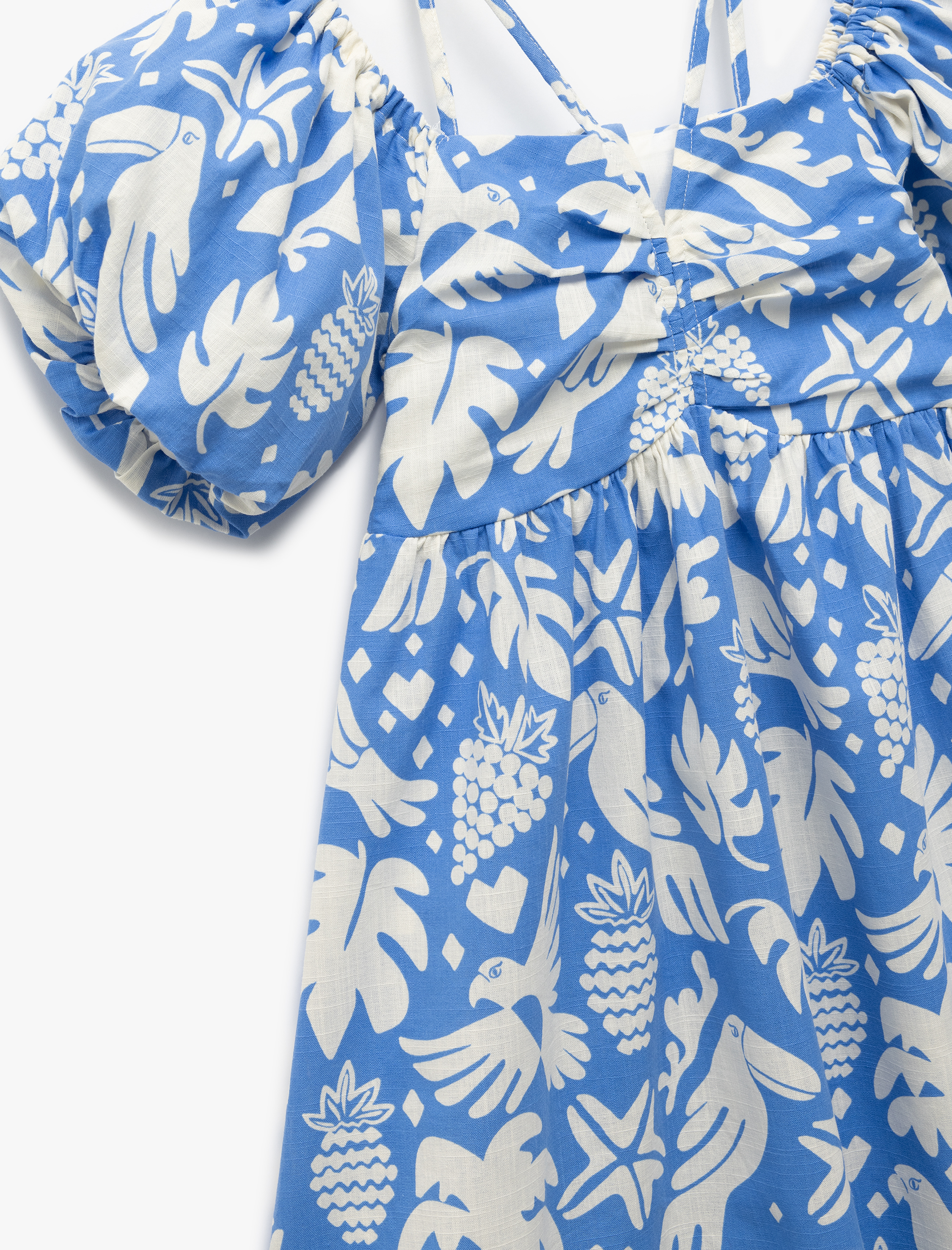  Kız Çocuk Pamuklu Balon Kollu İp Askılı Desenli A Kesim Elbise