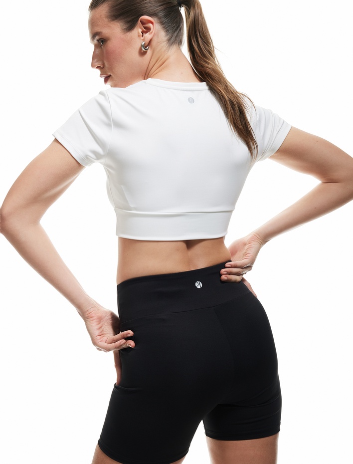  Yüksek Bel Baskılı İnterlok Spor Biker Tayt