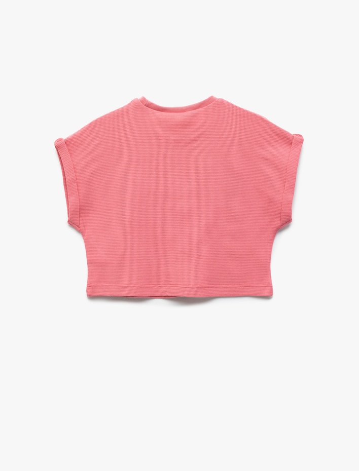 Kız Çocuk Pamuklu Bisiklet Yaka Kolsuz Baskılı Crop Tişört