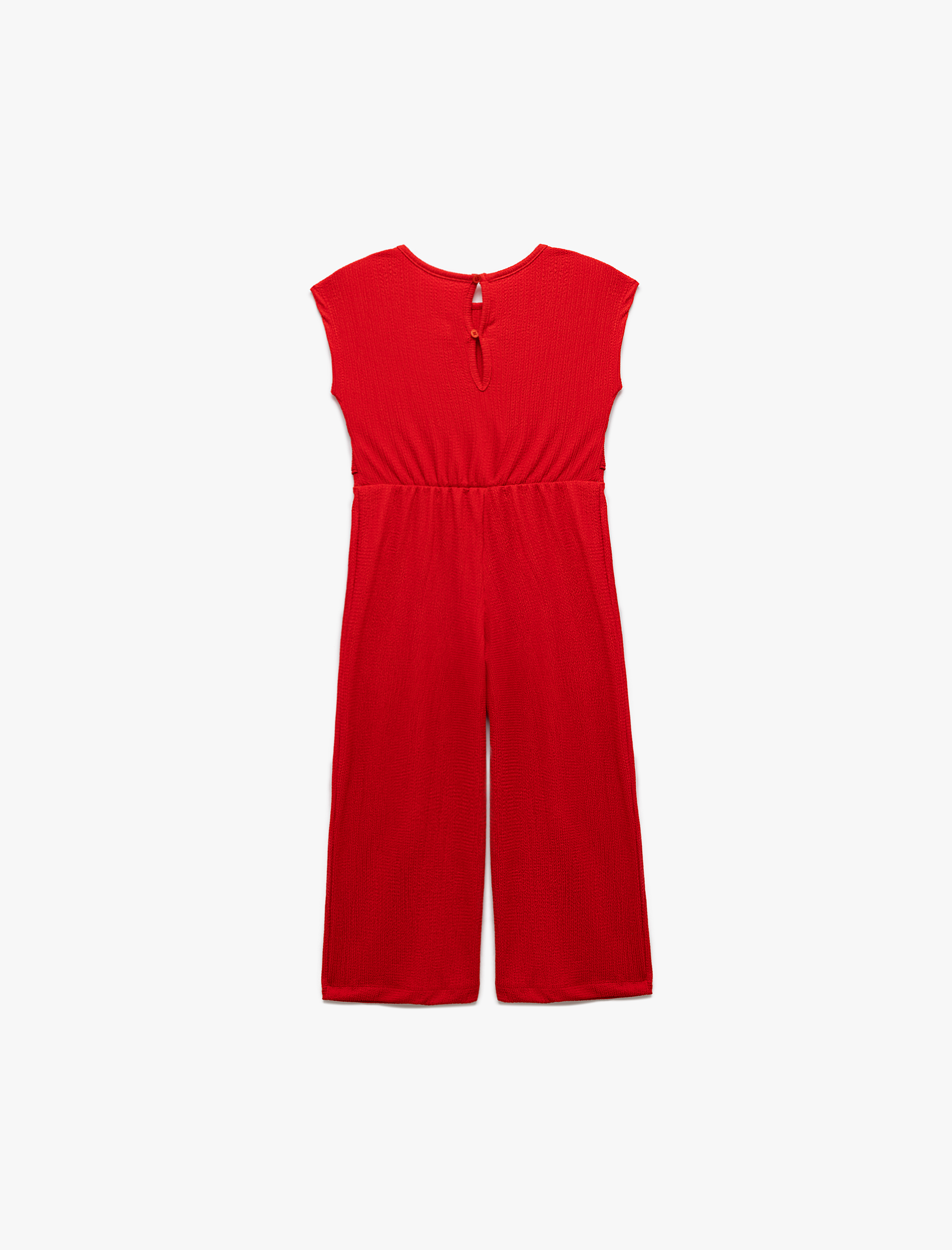  Kız Çocuk Bisiklet Yaka Kuşak Detaylı Bürümcük Kolsuz Tulum