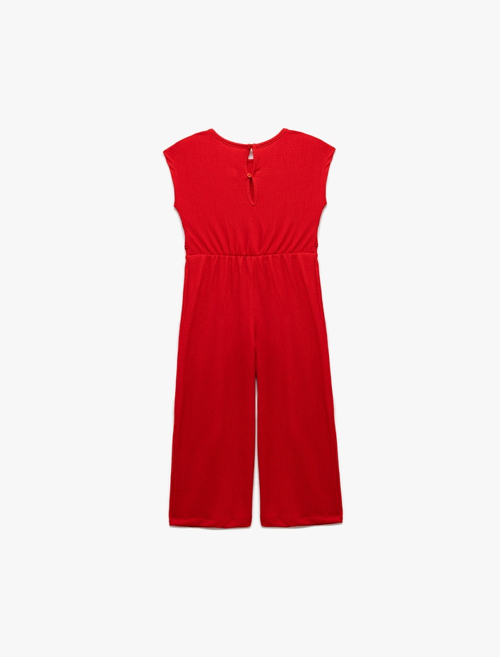 Kız Çocuk Bisiklet Yaka Kuşak Detaylı Bürümcük Kolsuz Tulum