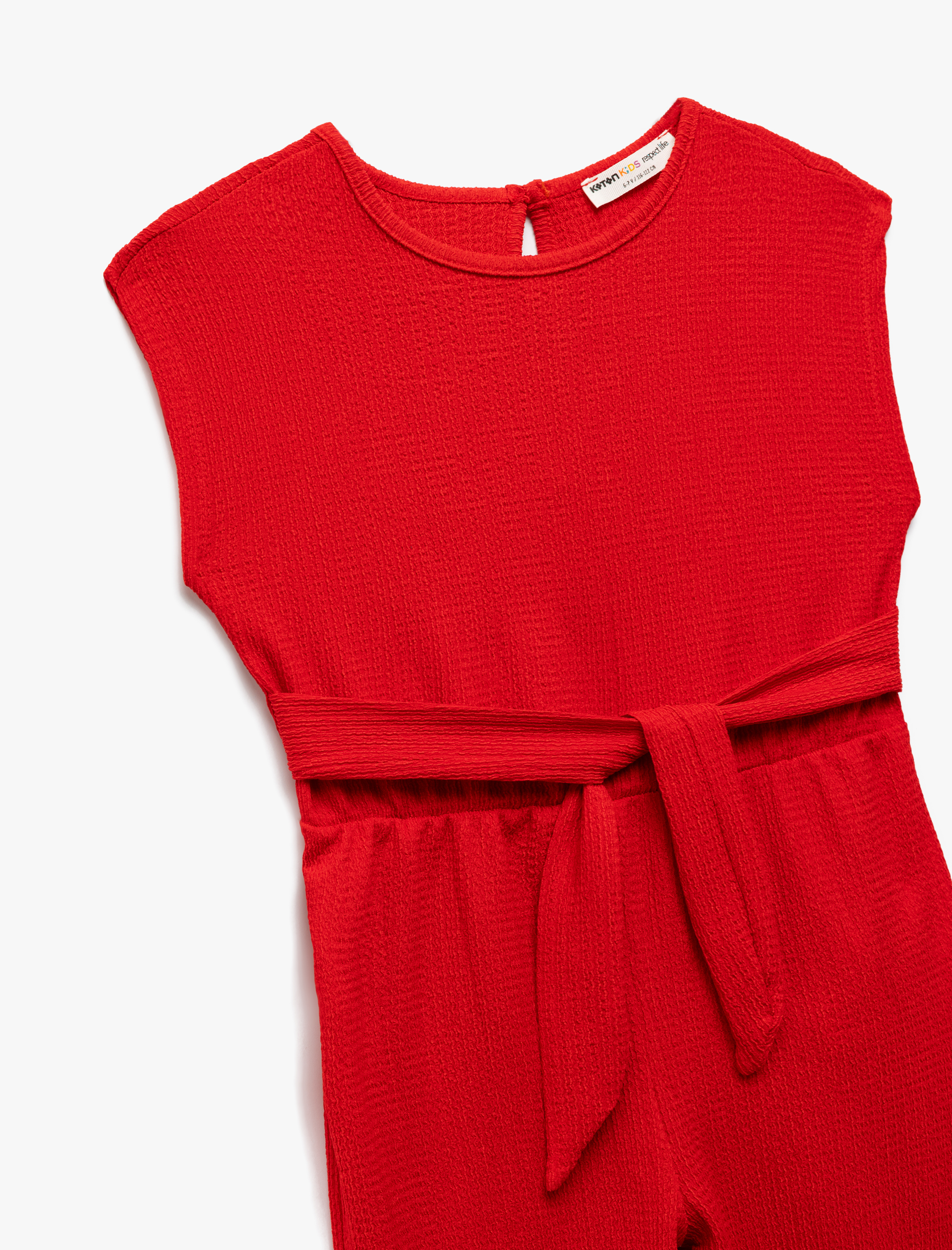  Kız Çocuk Bisiklet Yaka Kuşak Detaylı Bürümcük Kolsuz Tulum