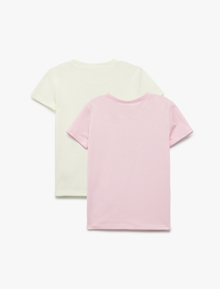 Kız Bebek Pamuklu Baskılı Kısa Kollu Bisiklet Yaka 2'li Tişört Seti