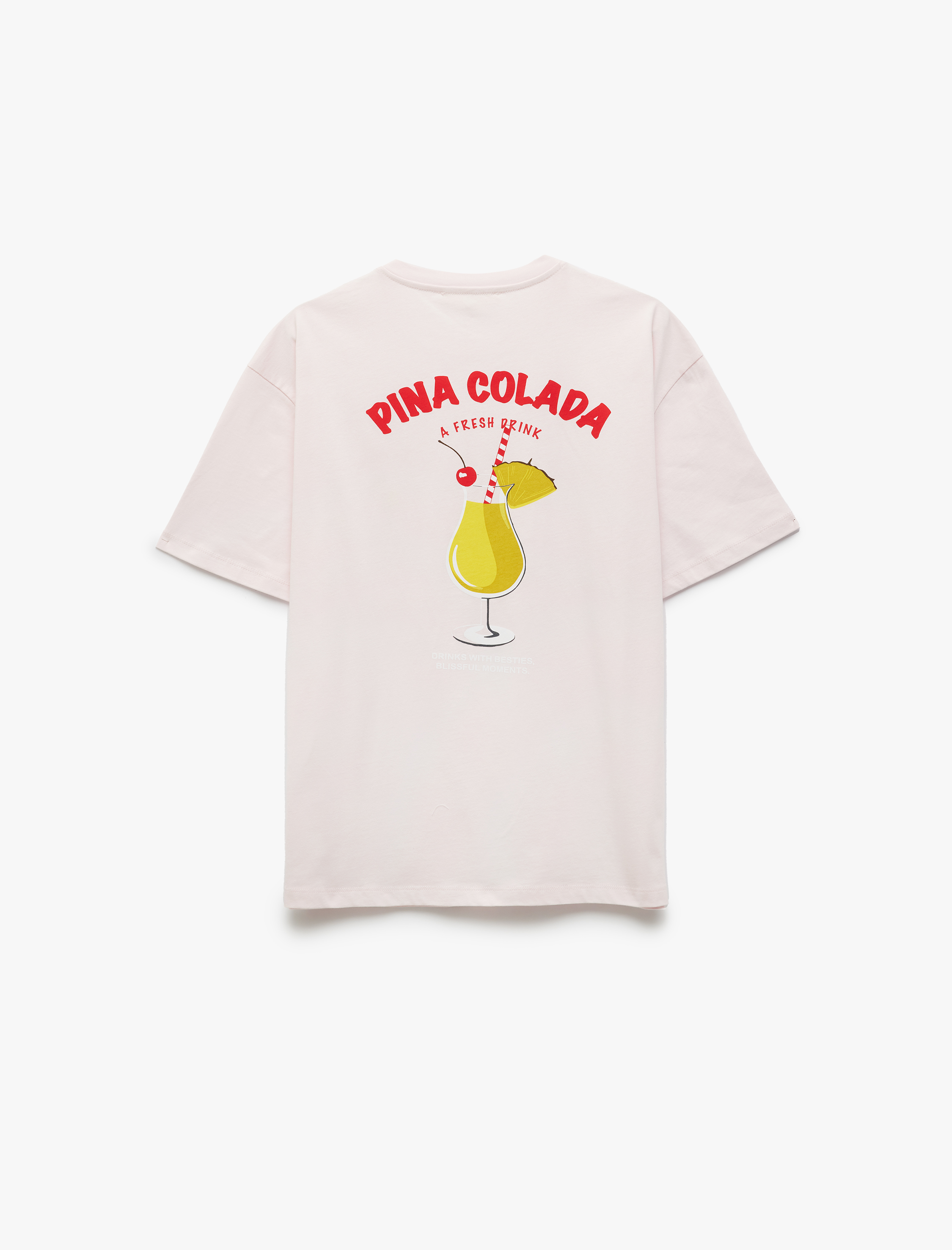   Pamuklu Kısa Kollu Bisiklet Yaka Arkası Baskılı Tişört