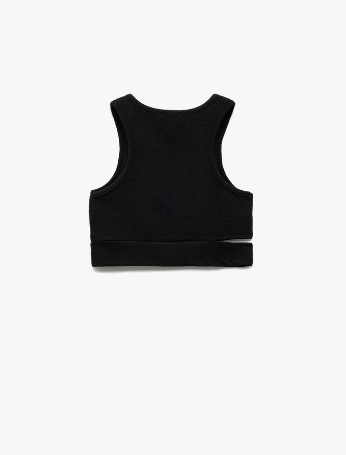 Kız Çocuk Pencere Detaylı Slim Fit Bürümcük Kolsuz Bisiklet Yaka Crop Atlet