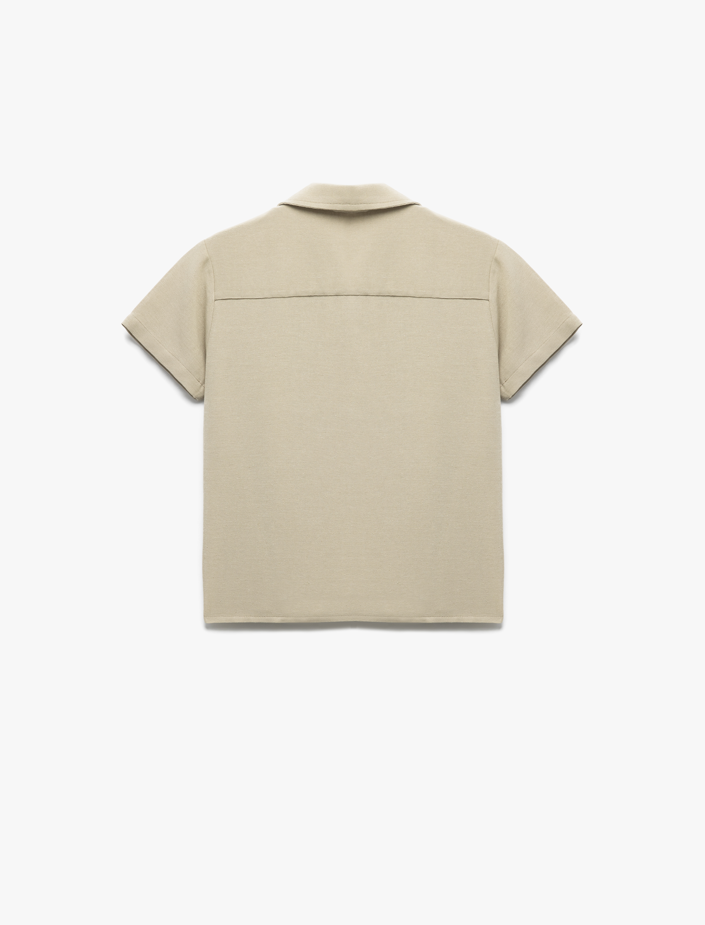 Erkek Çocuk Kısa Kollu Düğmeli Devrik Yaka İşlemeli Keten Karışımlı Gömlek