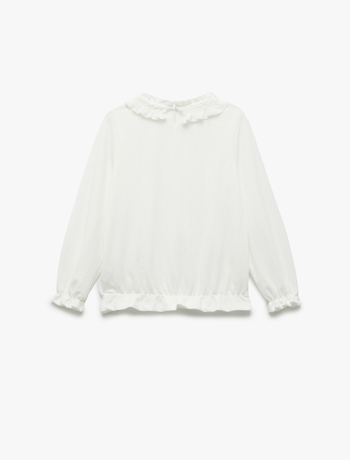 Kız Çocuk Fırfırlı Yaka Bürümcük Fiyonk Detaylı Uzun Kollu Bluz