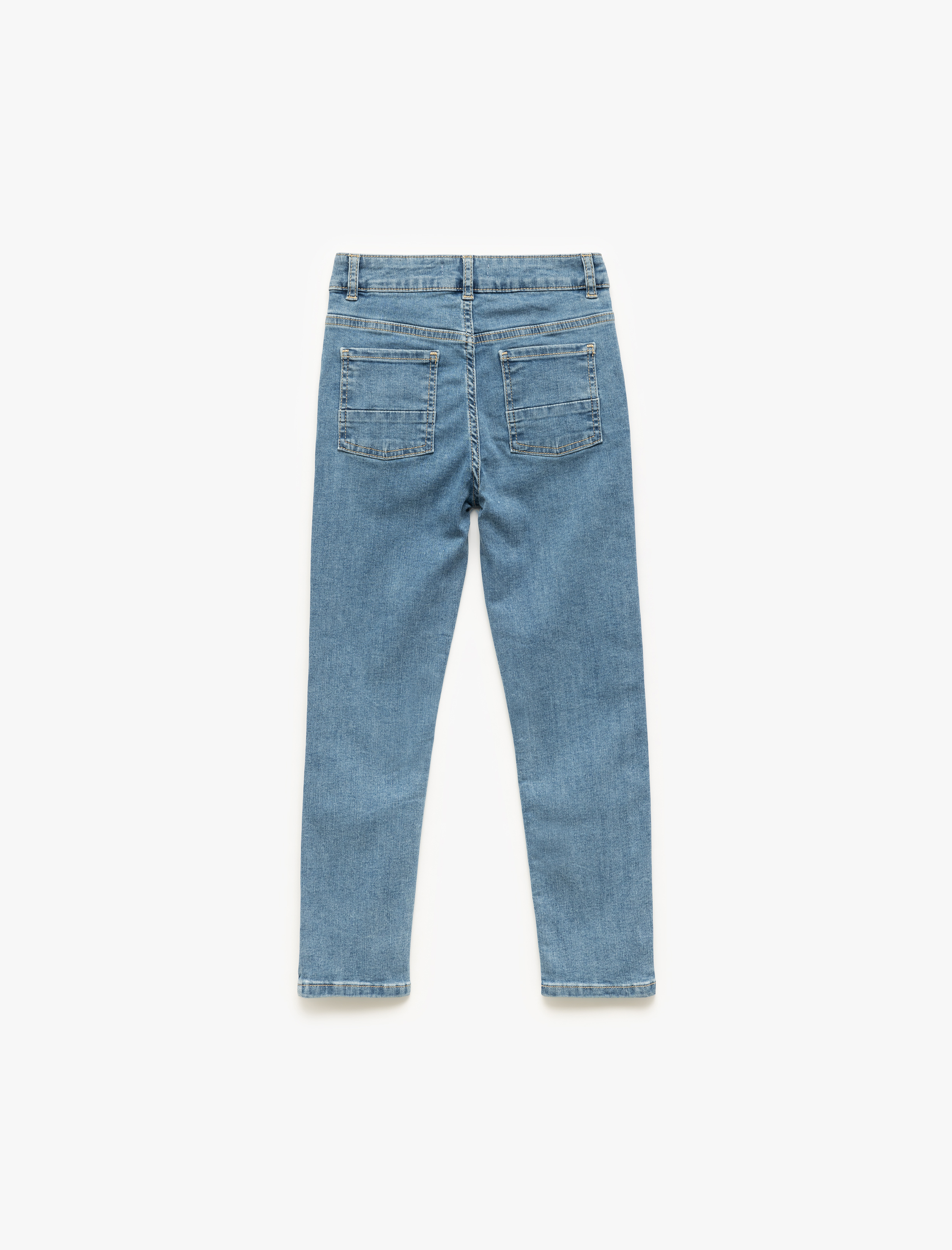  Erkek Çocuk Pamuklu Düğmeli Cepli Yıpratma Detaylı Düz Paça Jean Pantolon