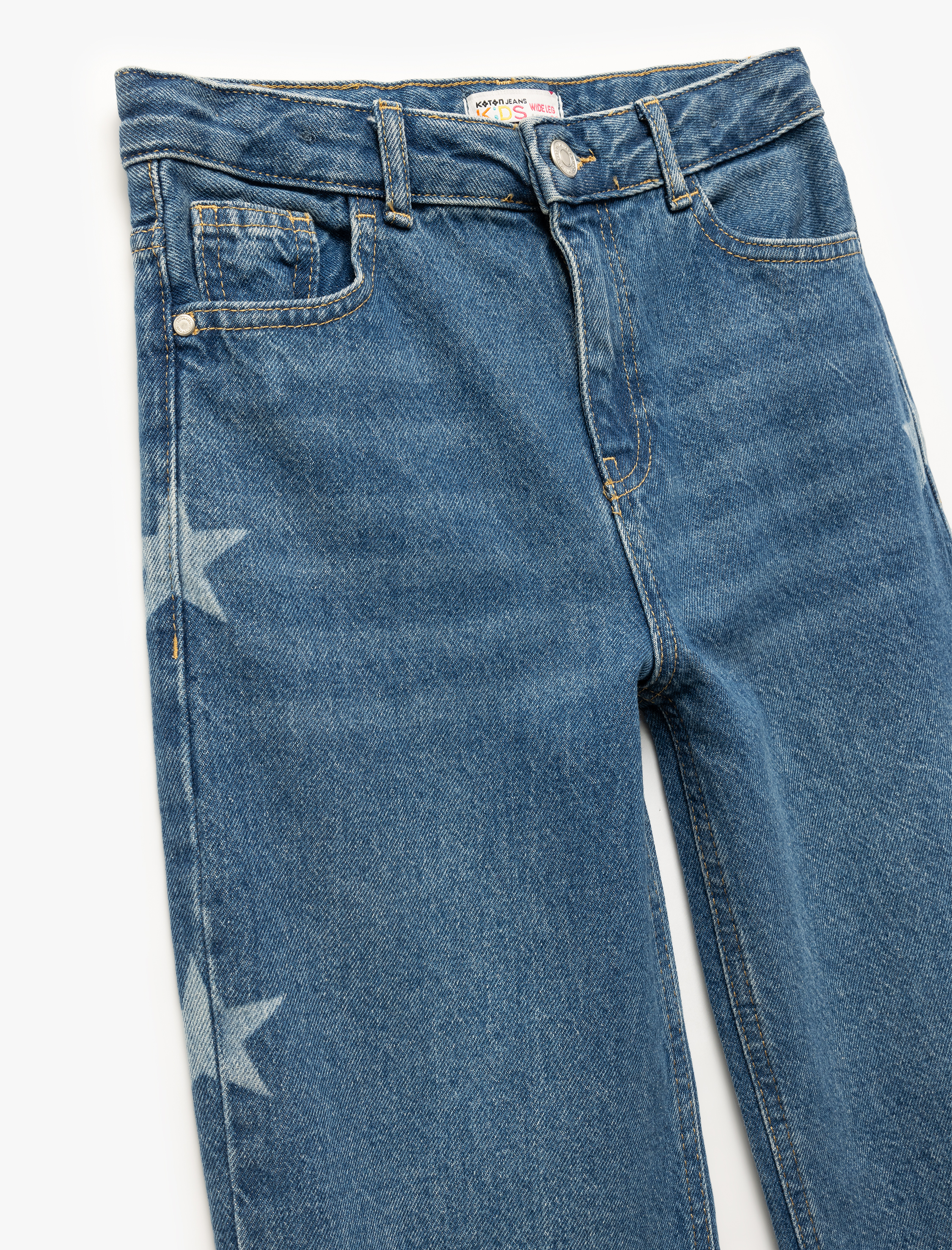  Kız Çocuk Pamuklu Yıldız Baskılı Geniş Paça Jean Pantolon