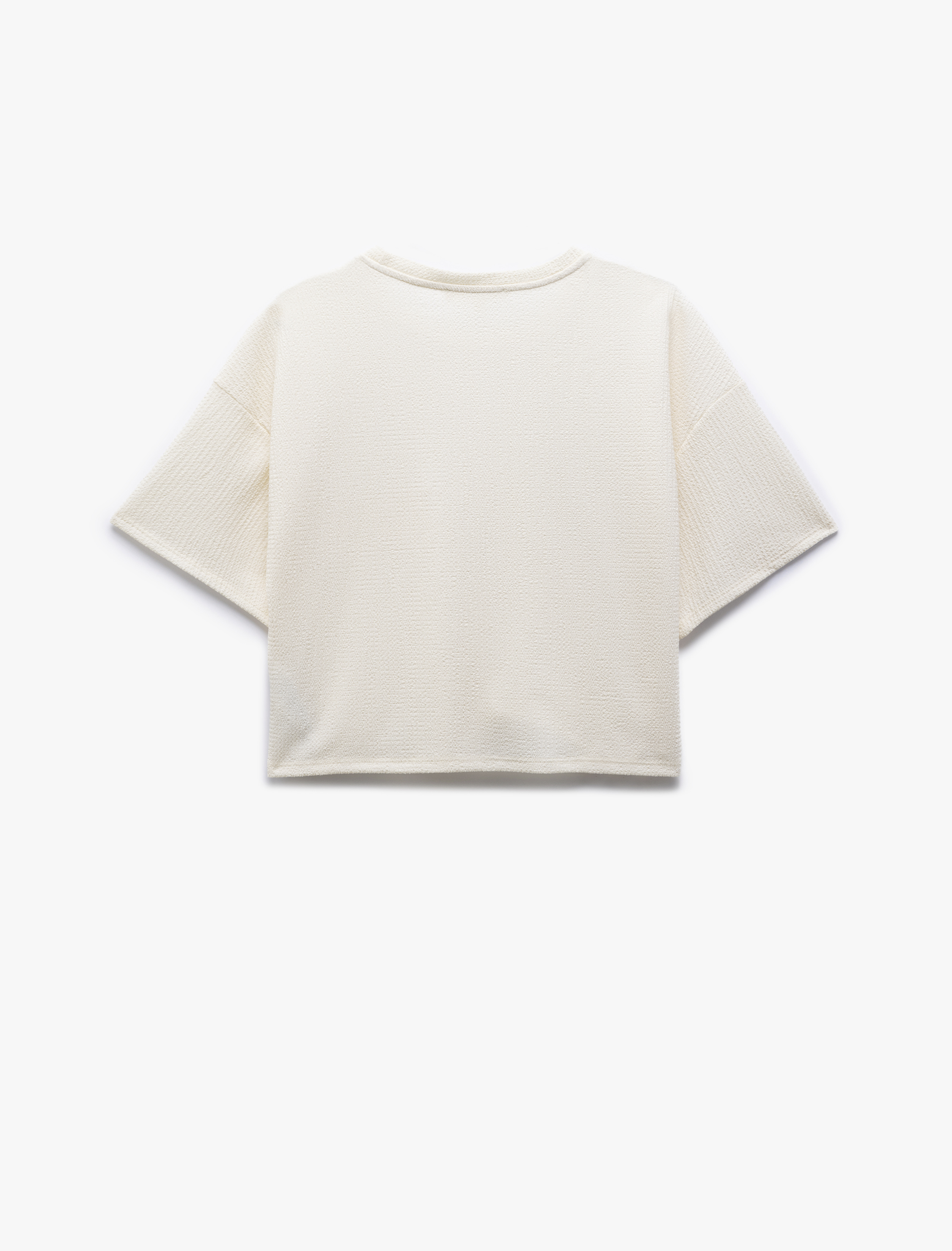   Aplike Detaylı Dokulu Bisiklet Yaka Kısa Kollu Tişört