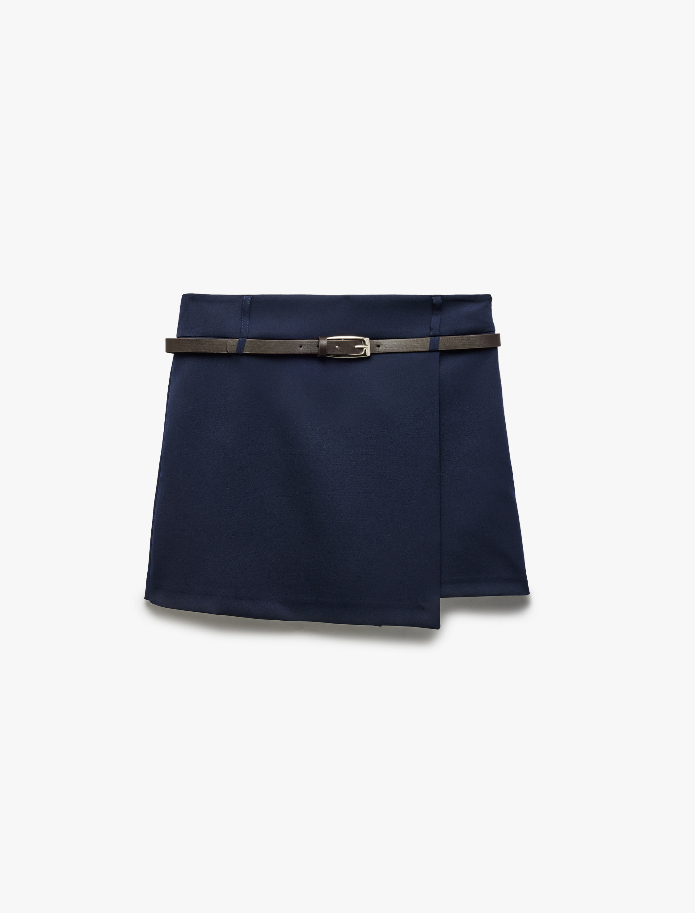   Regular Fit Kemer Detaylı Kruvaze Mini Şort Etek