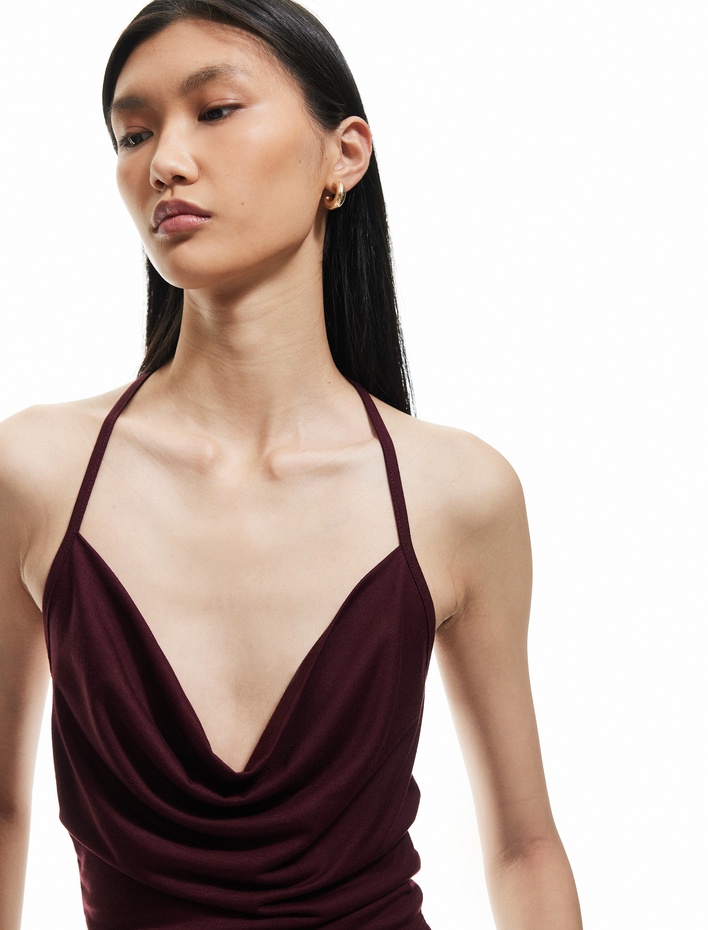  Slim Fit Boyundan Bağlamalı Crop Degaje Yaka Bluz