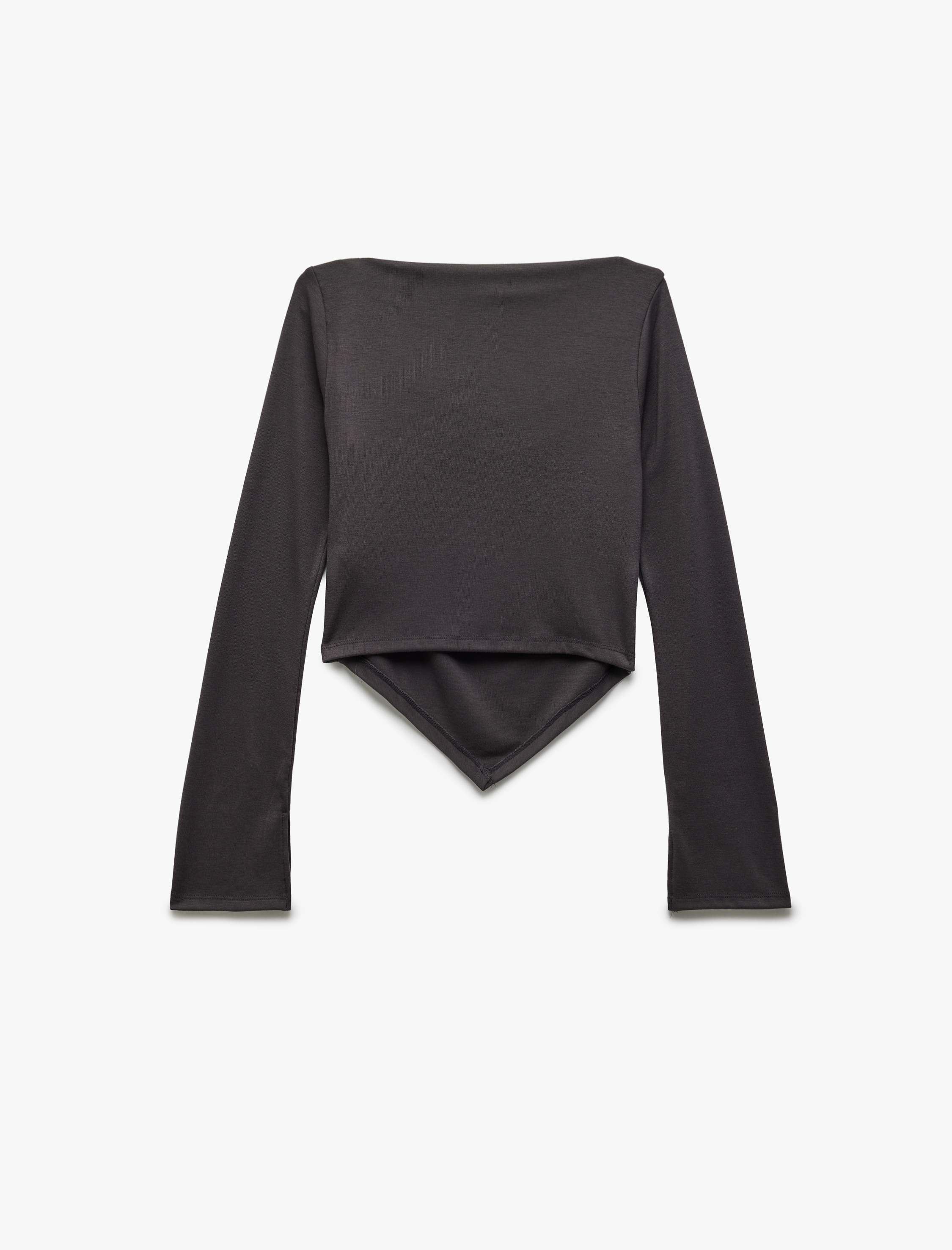   Slim Fit Drape Detaylı Asimetrik Uzun Kollu Tişört