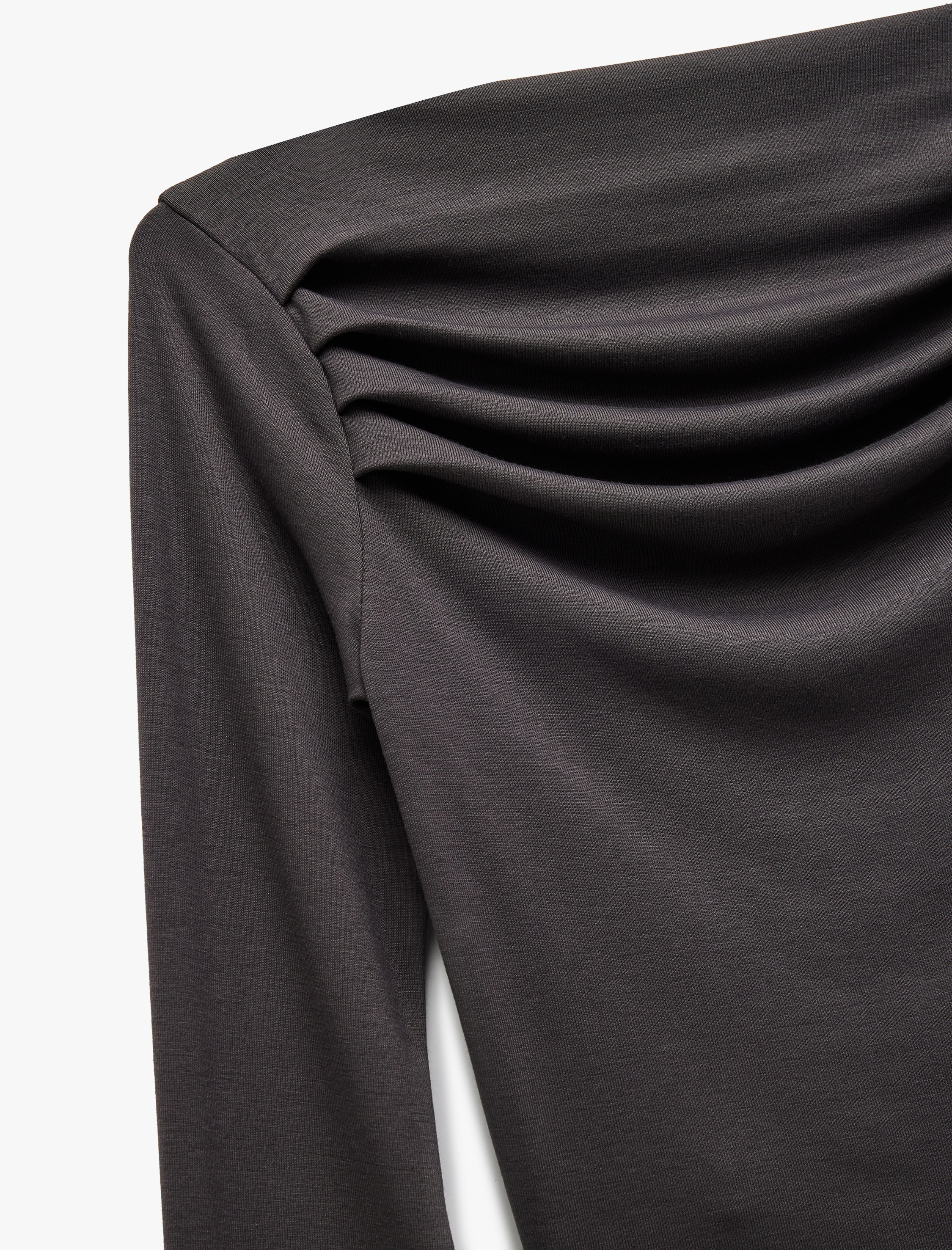   Slim Fit Drape Detaylı Asimetrik Uzun Kollu Tişört