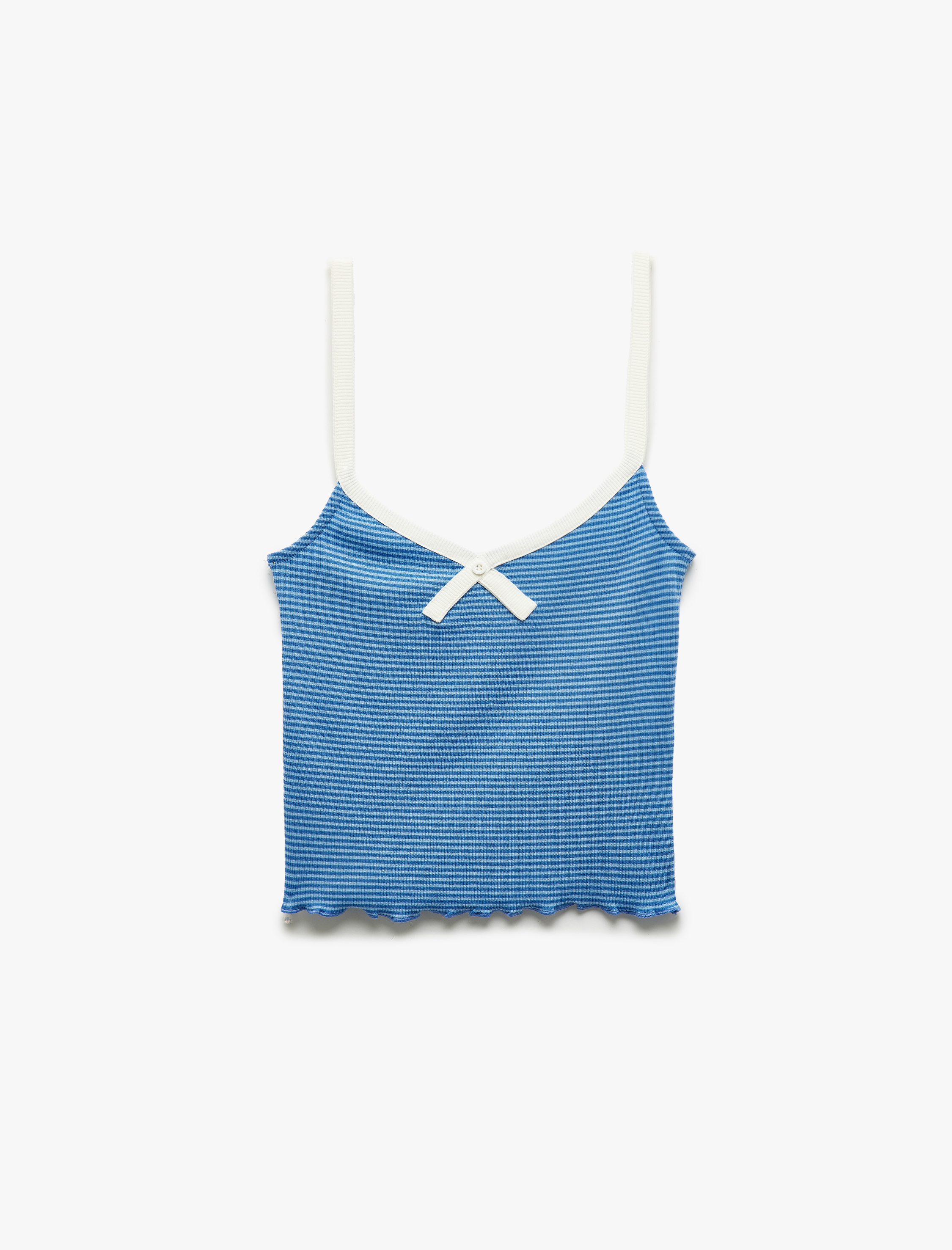   Slim Fit Fiyonk Detaylı Çizgili İnce Askılı Tişört