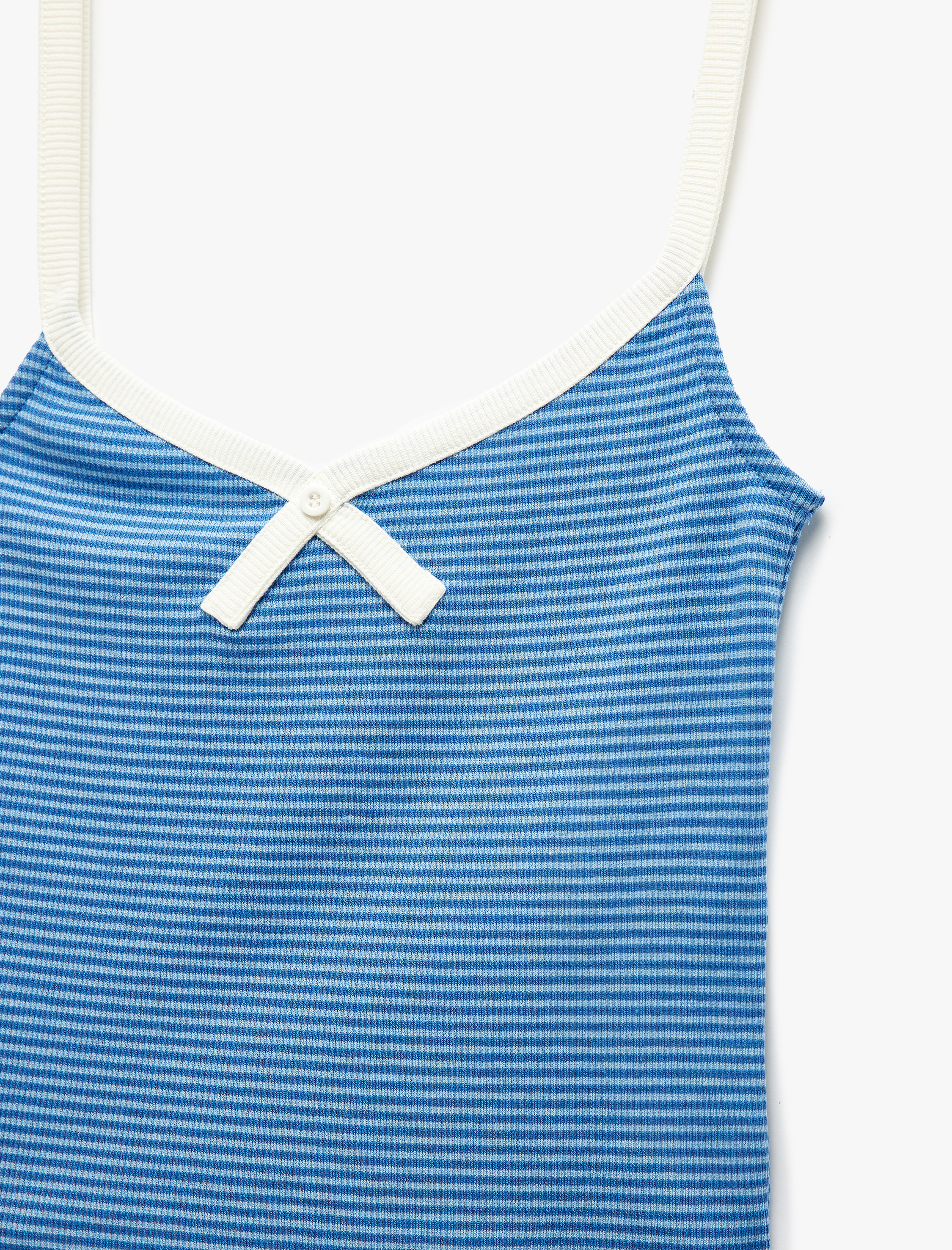   Slim Fit Fiyonk Detaylı Çizgili İnce Askılı Tişört