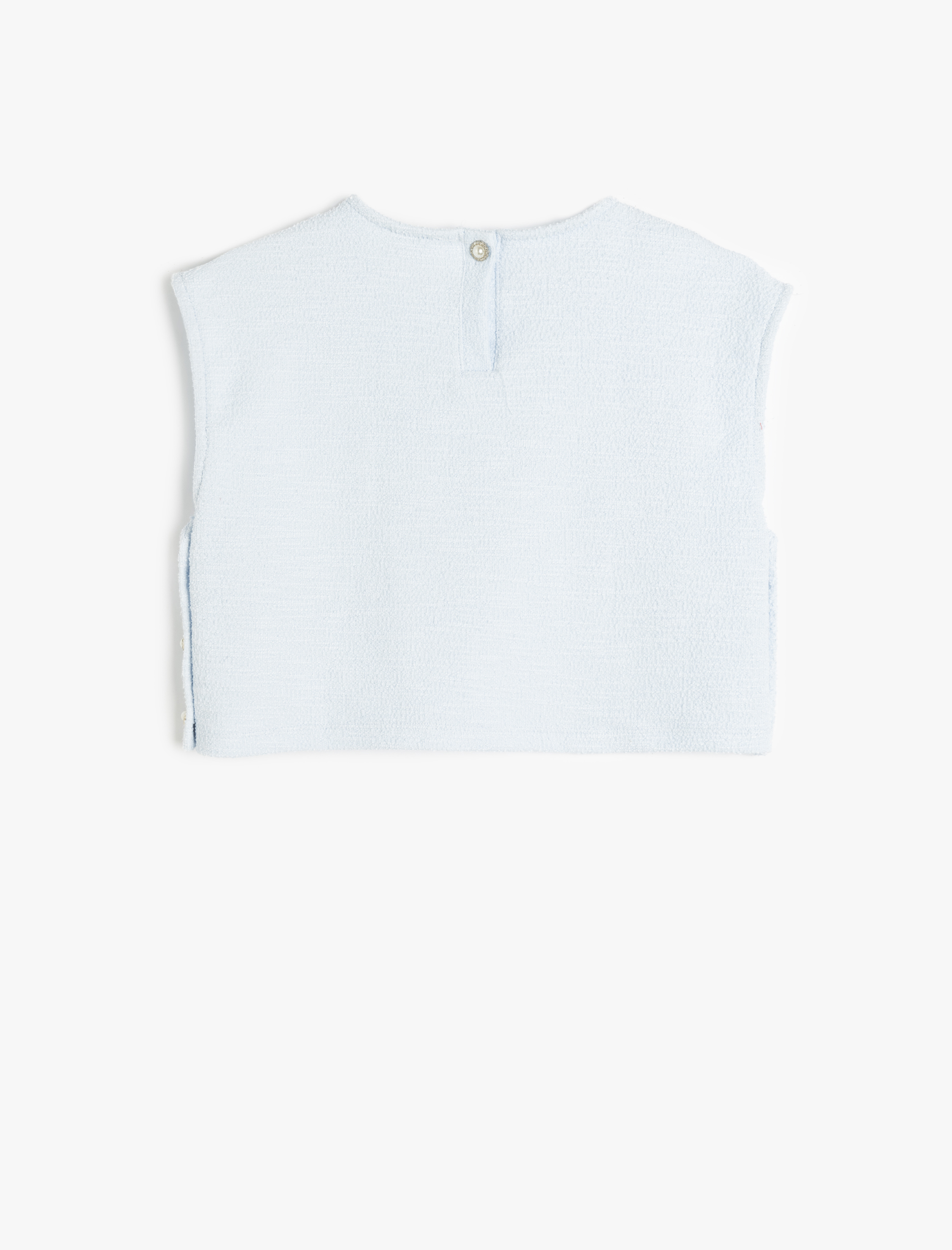  Kız Çocuk Pamuklu Düğme Detaylı Kolsuz Bisiklet Yaka Crop Bluz