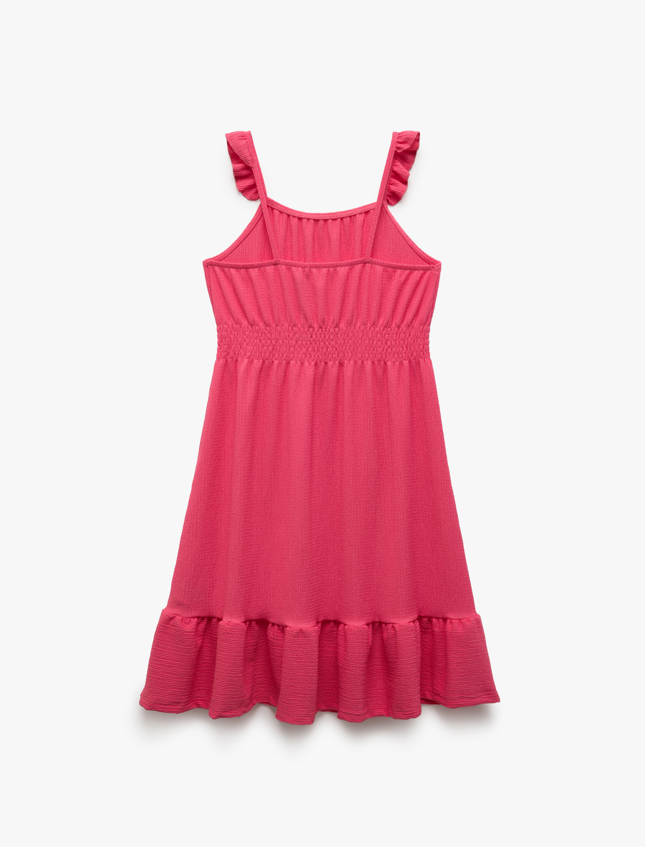  Kız Çocuk Fırfırlı Gipe Detaylı Askılı Midi Elbise