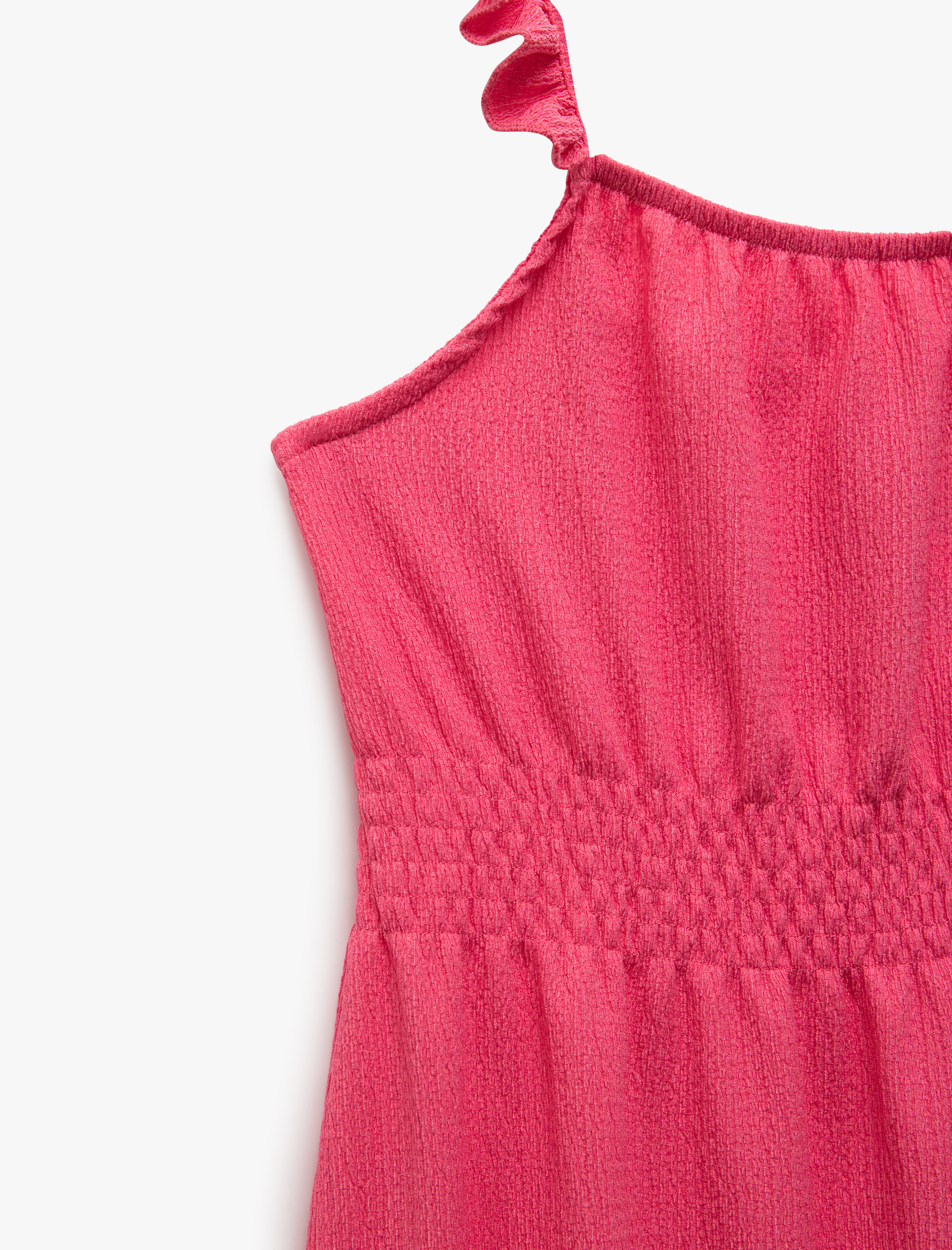  Kız Çocuk Fırfırlı Gipe Detaylı Askılı Midi Elbise