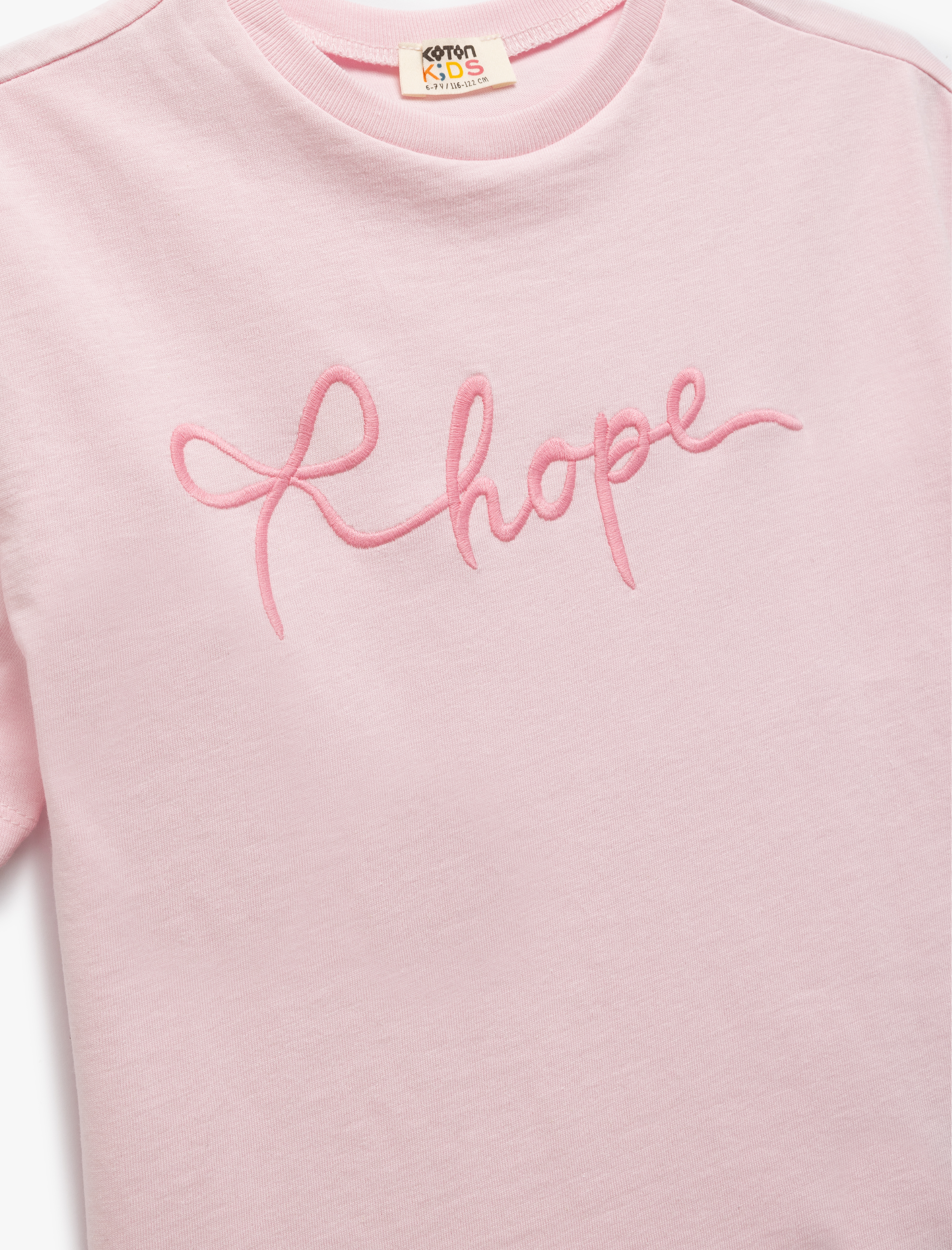  Kız Çocuk Pamuklu Bisiklet Yaka Nakışlı Kısa Kollu Crop Tişört