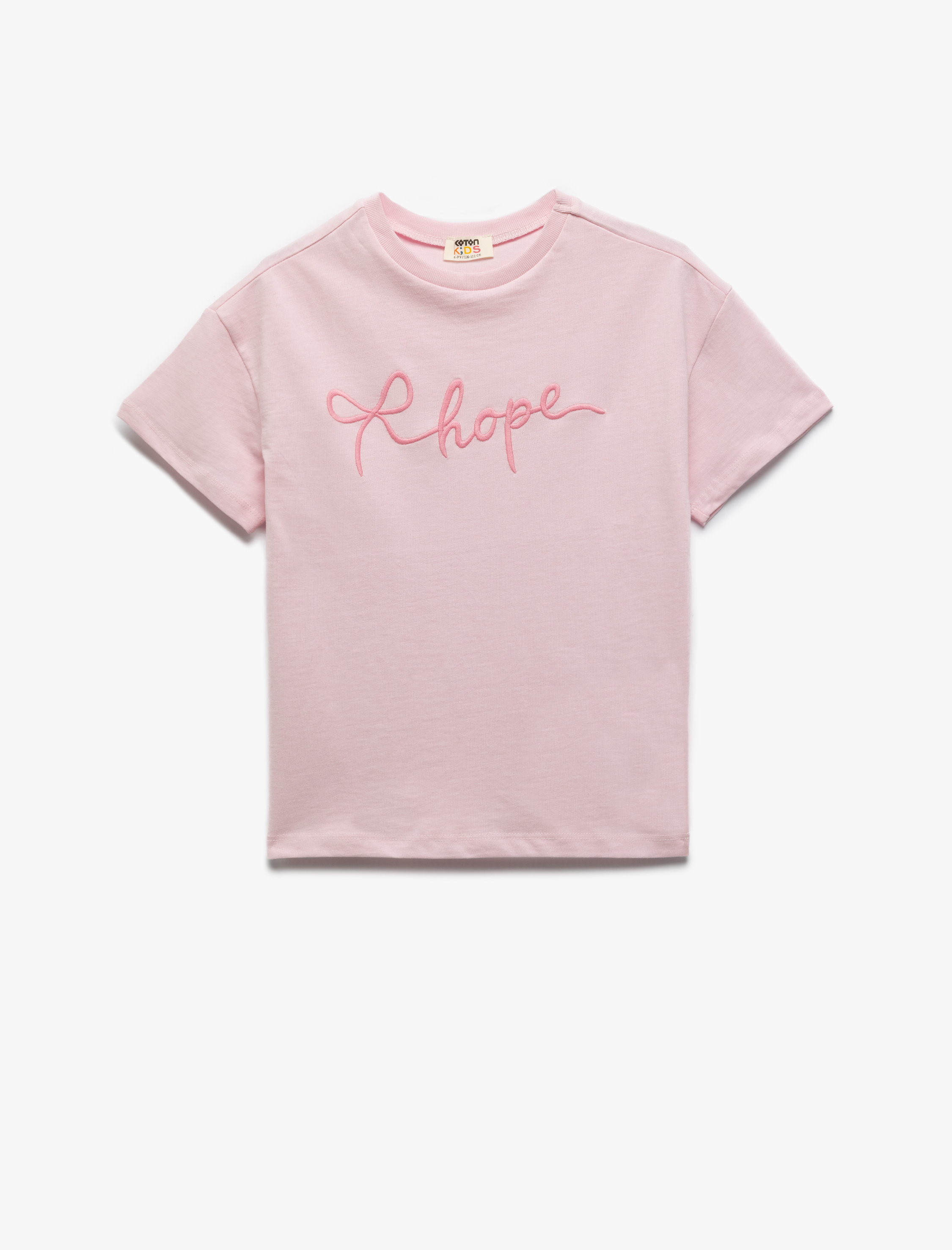  Kız Çocuk Pamuklu Bisiklet Yaka Nakışlı Kısa Kollu Crop Tişört