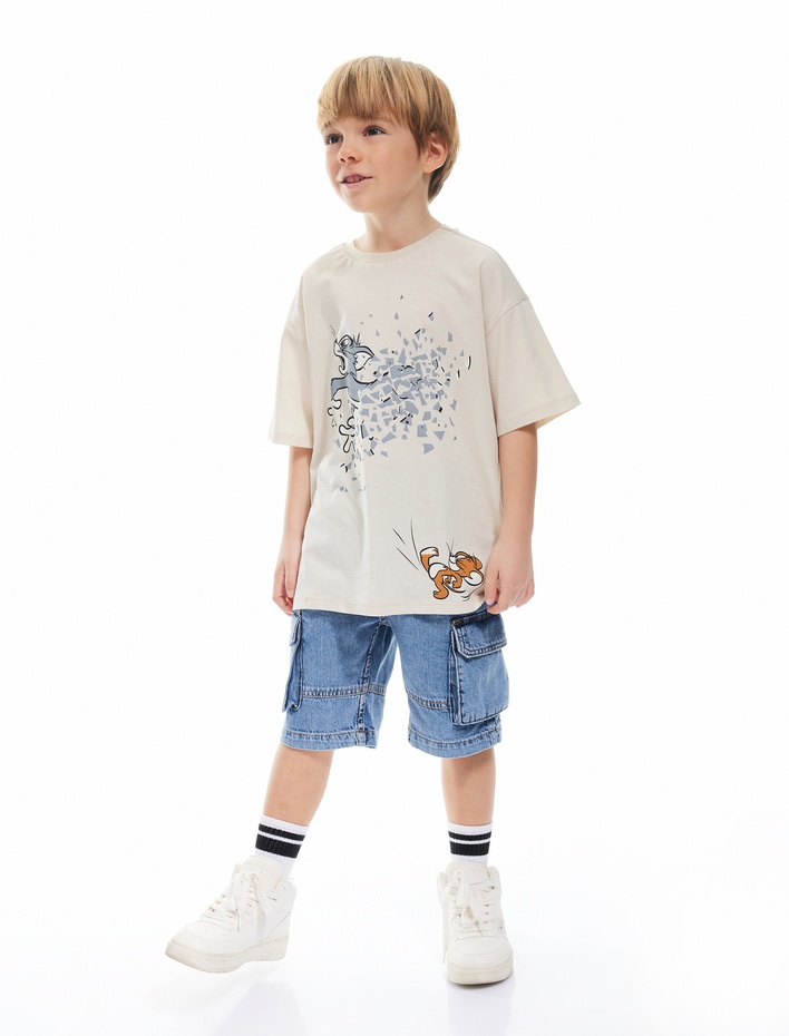 Erkek Çocuk Pamuklu Lisanslı Kısa Kollu Tom ve Jerry Baskılı Tişört