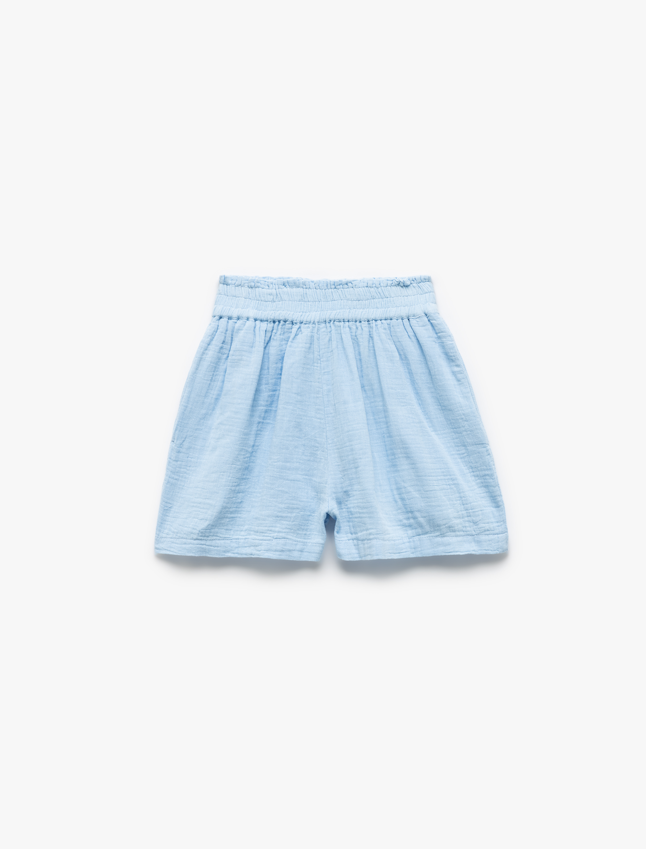   Lastikli Yüksek Bel Cepli Pamuklu Mini Müslin Şort