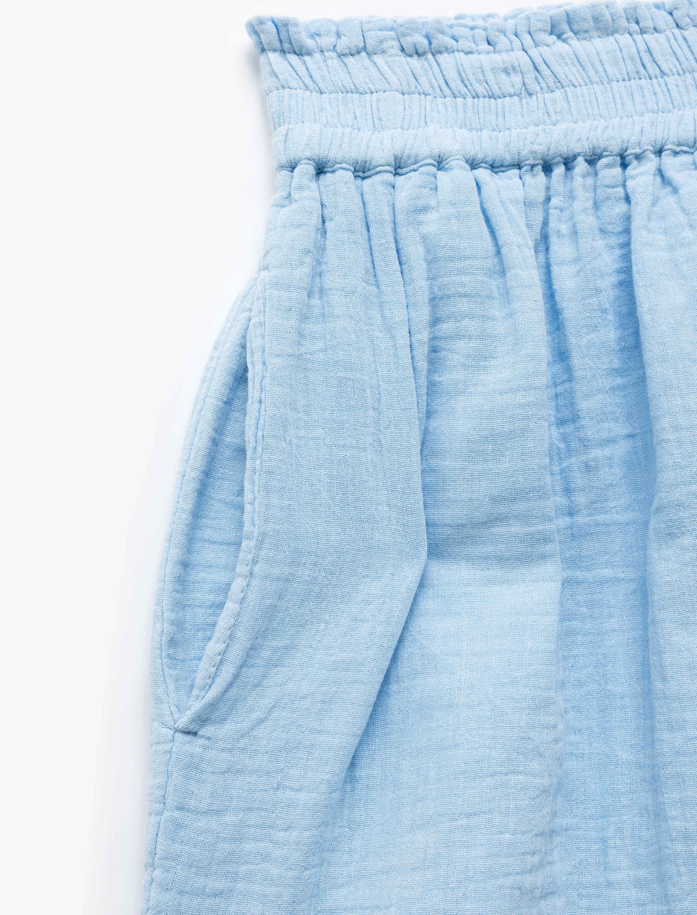   Lastikli Yüksek Bel Cepli Pamuklu Mini Müslin Şort