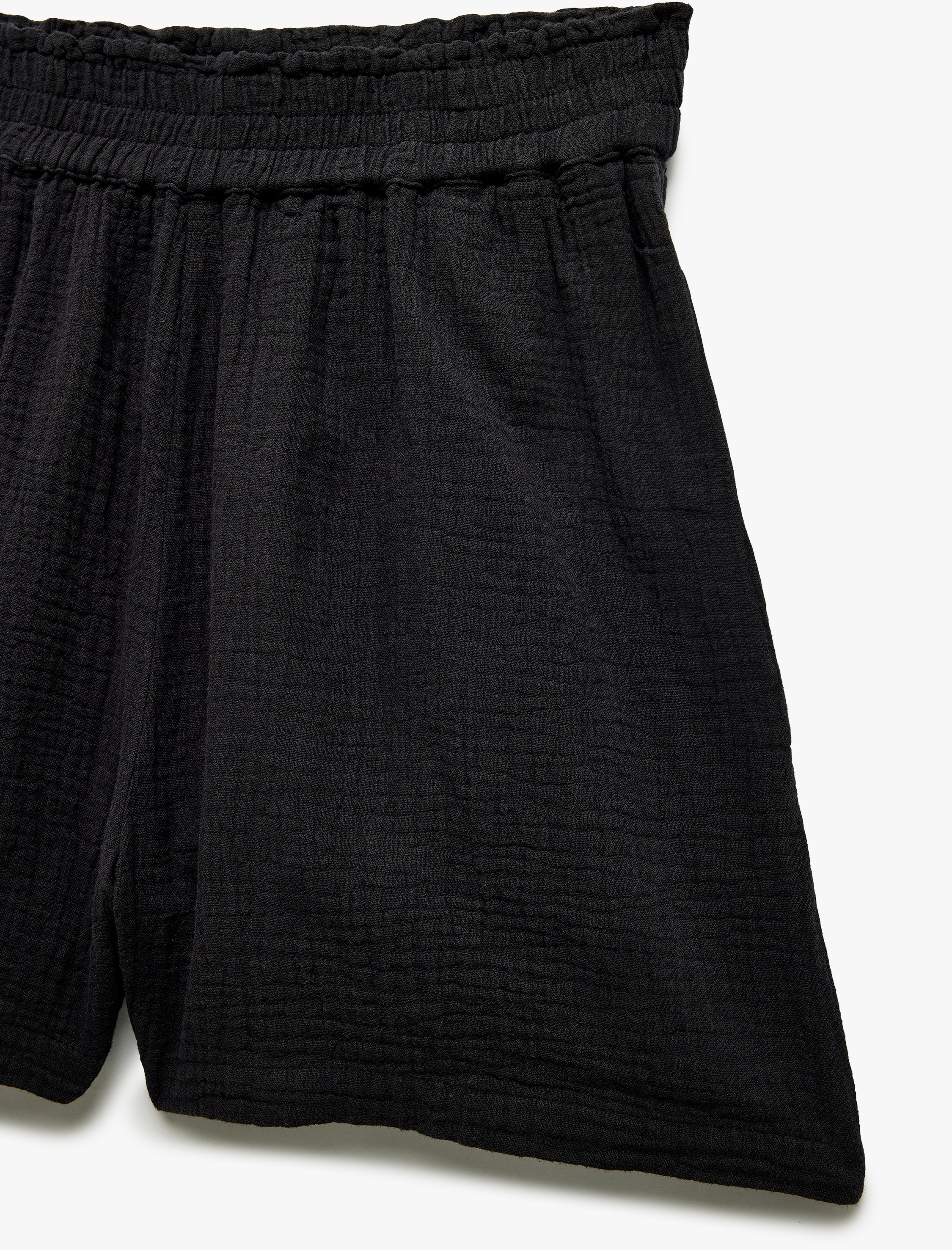   Lastikli Yüksek Bel Cepli Pamuklu Mini Müslin Şort