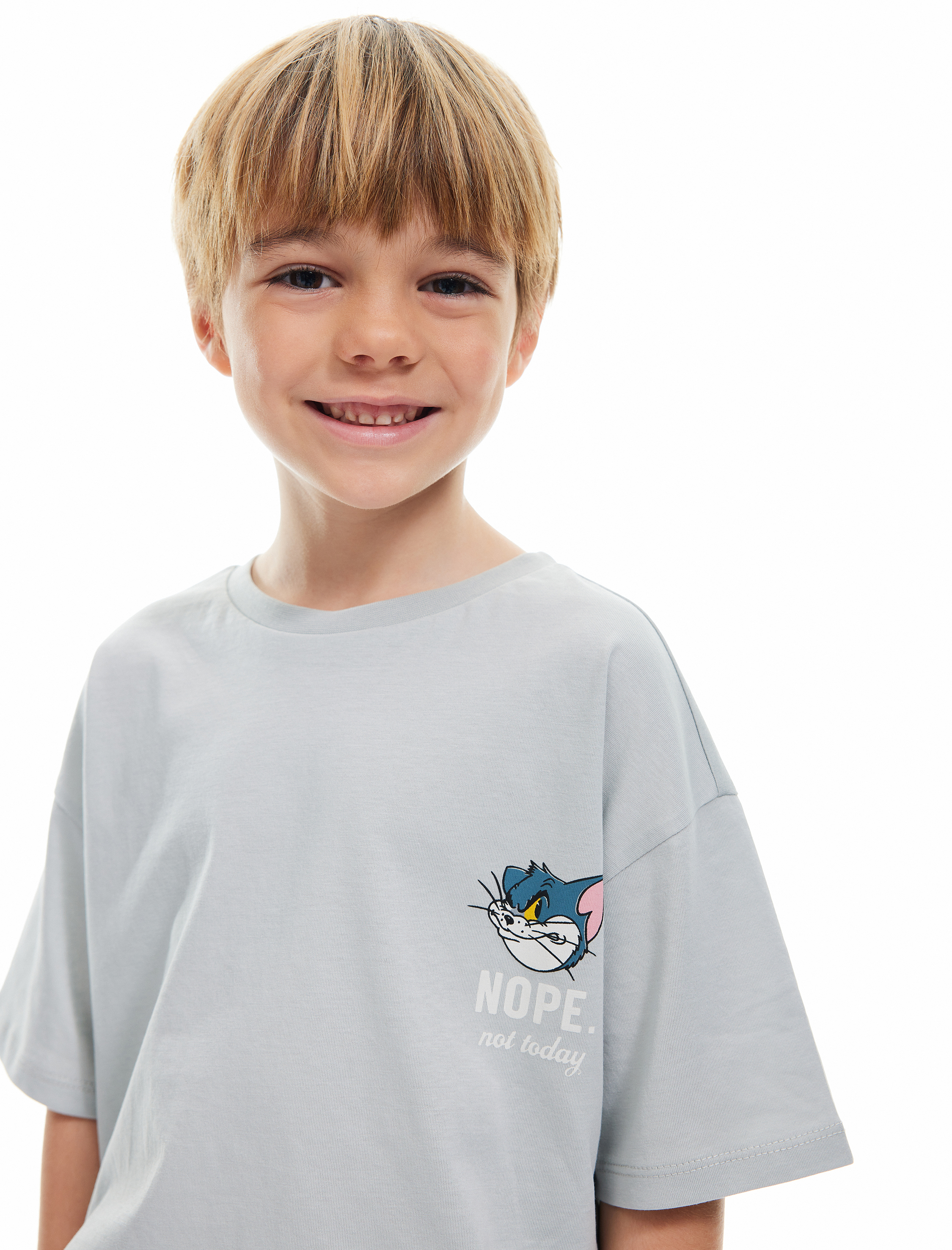  Erkek Çocuk Tom ve Jerry Baskılı Pamuklu Lisanslı Kısa Kollu Oversize Tişört