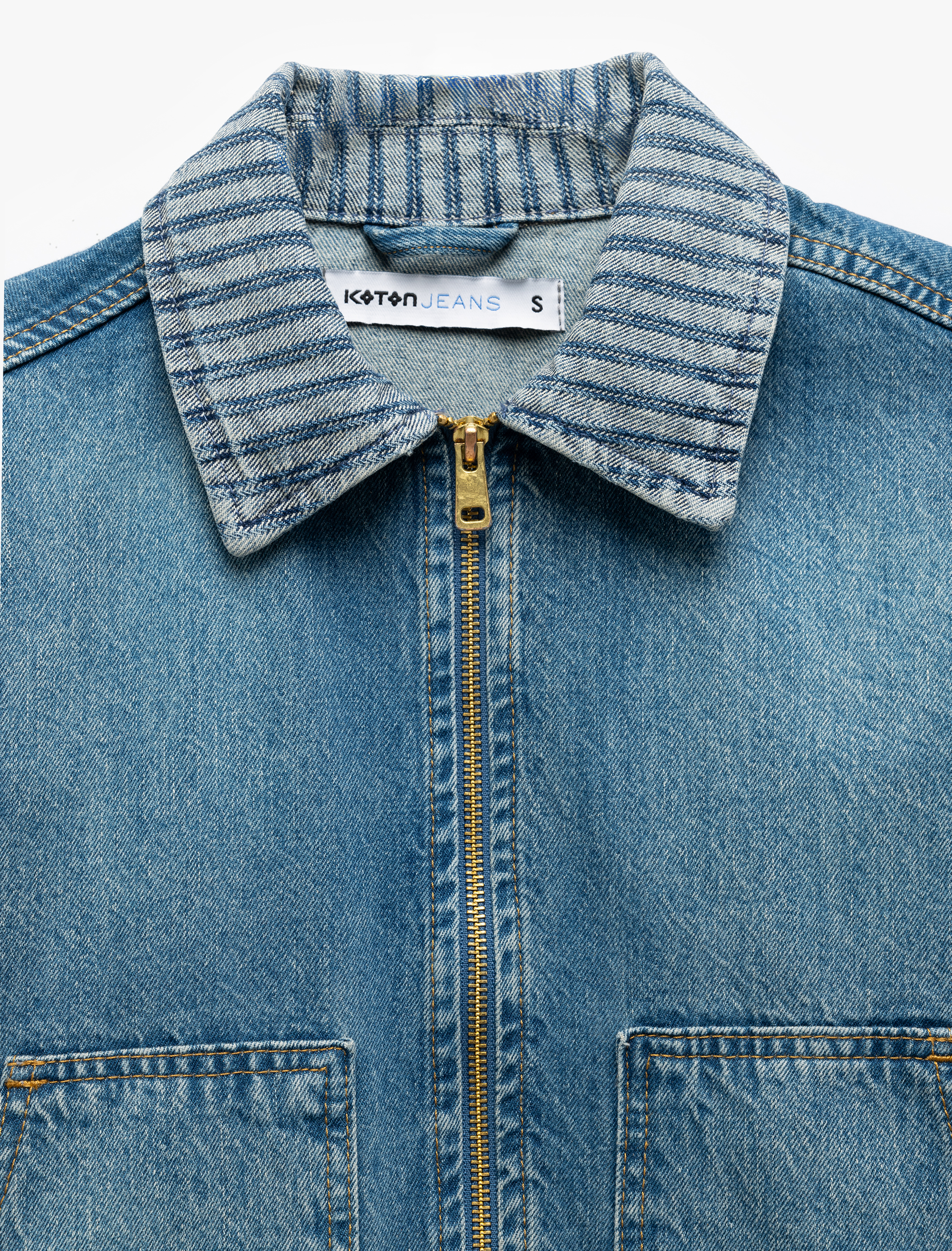   Klasik Yaka Pamuklu Fermuarlı Cep Detaylı Oversize Denim Ceket