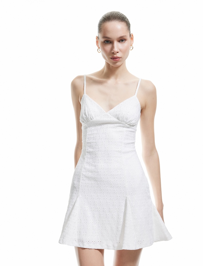  İp Askılı V Yaka Fisto Mini Elbise