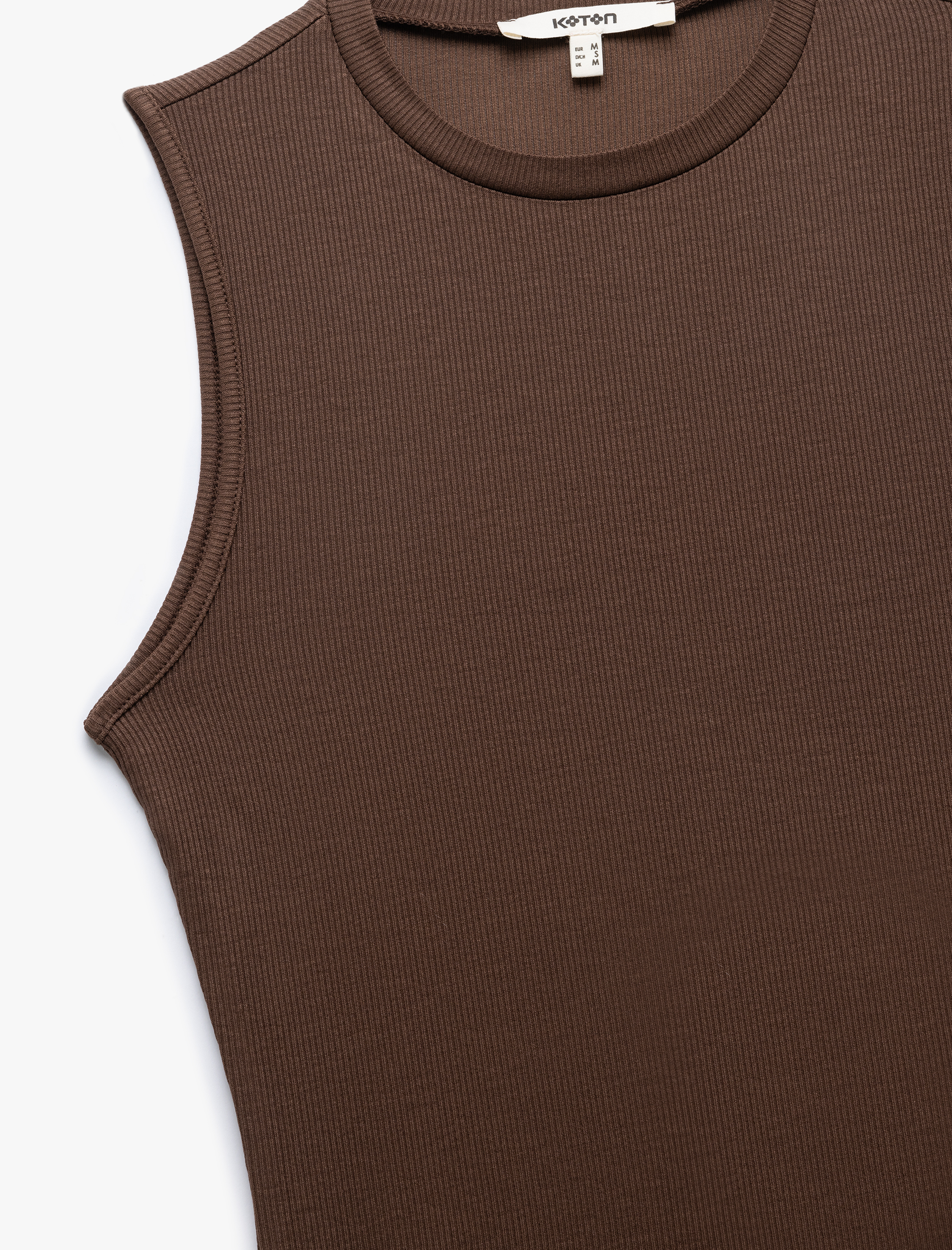   Slim Fit Viskon Kumaş Bisiklet Yaka Fitilli Kolsuz Tişört