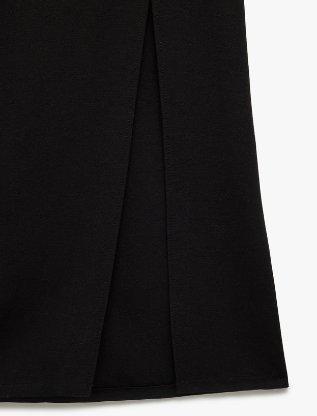 Keten Karışımlı Nervürlü Kemer Detaylı Geniş Paça Pantolon_5