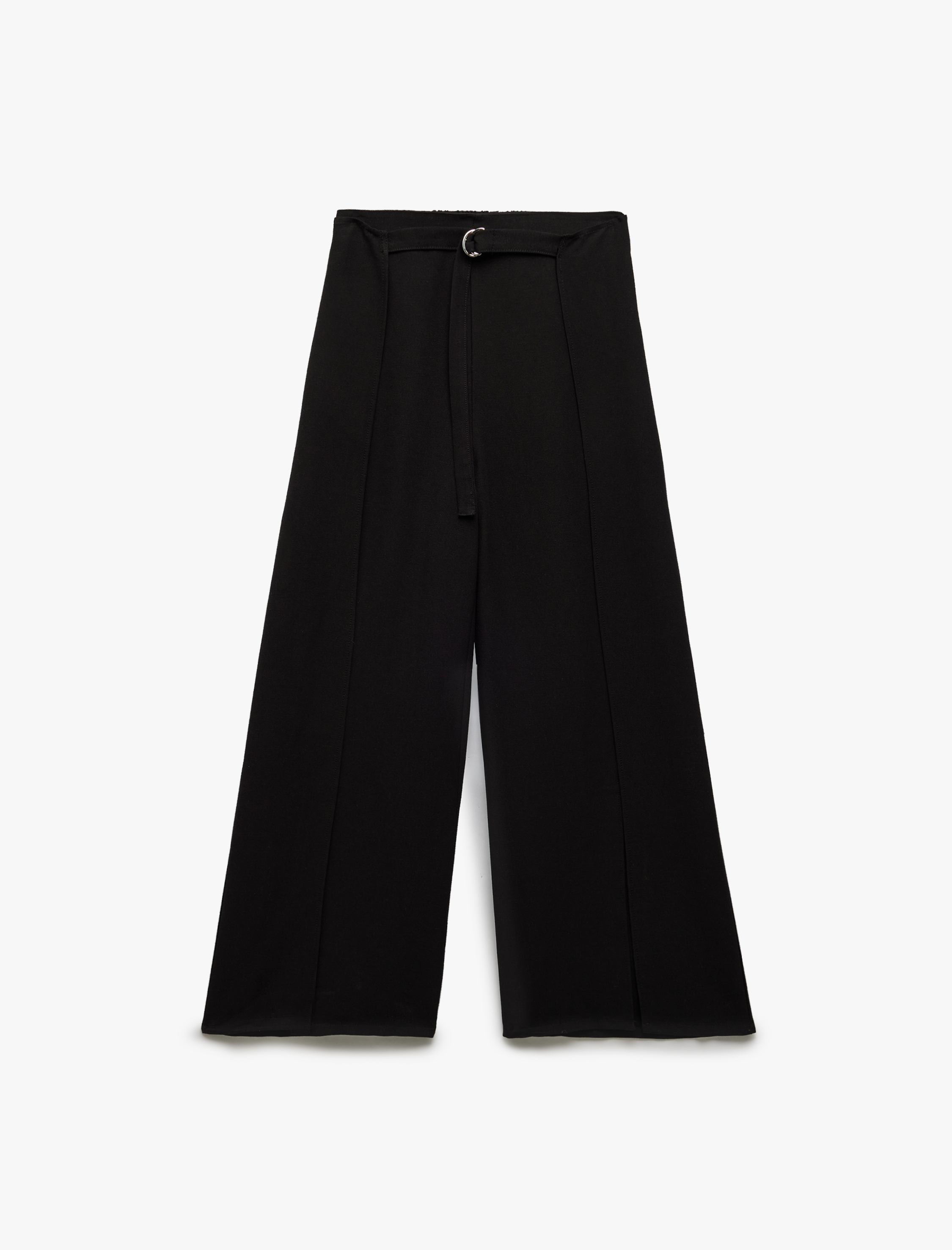   Keten Karışımlı Nervürlü Kemer Detaylı Geniş Paça Pantolon