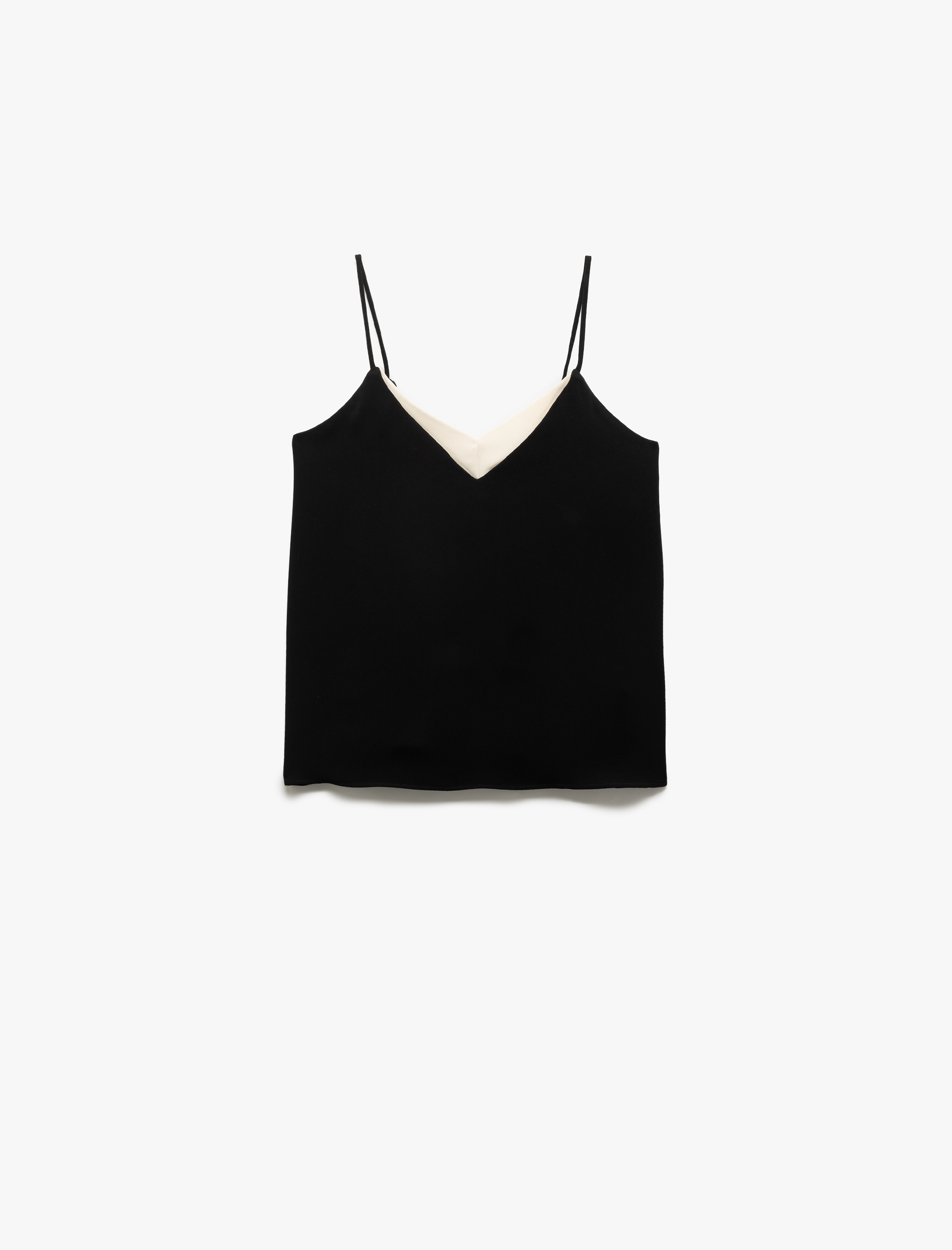   İki Farklı Kumaş Kullanımlı V Yaka İnce Askılı Bluz